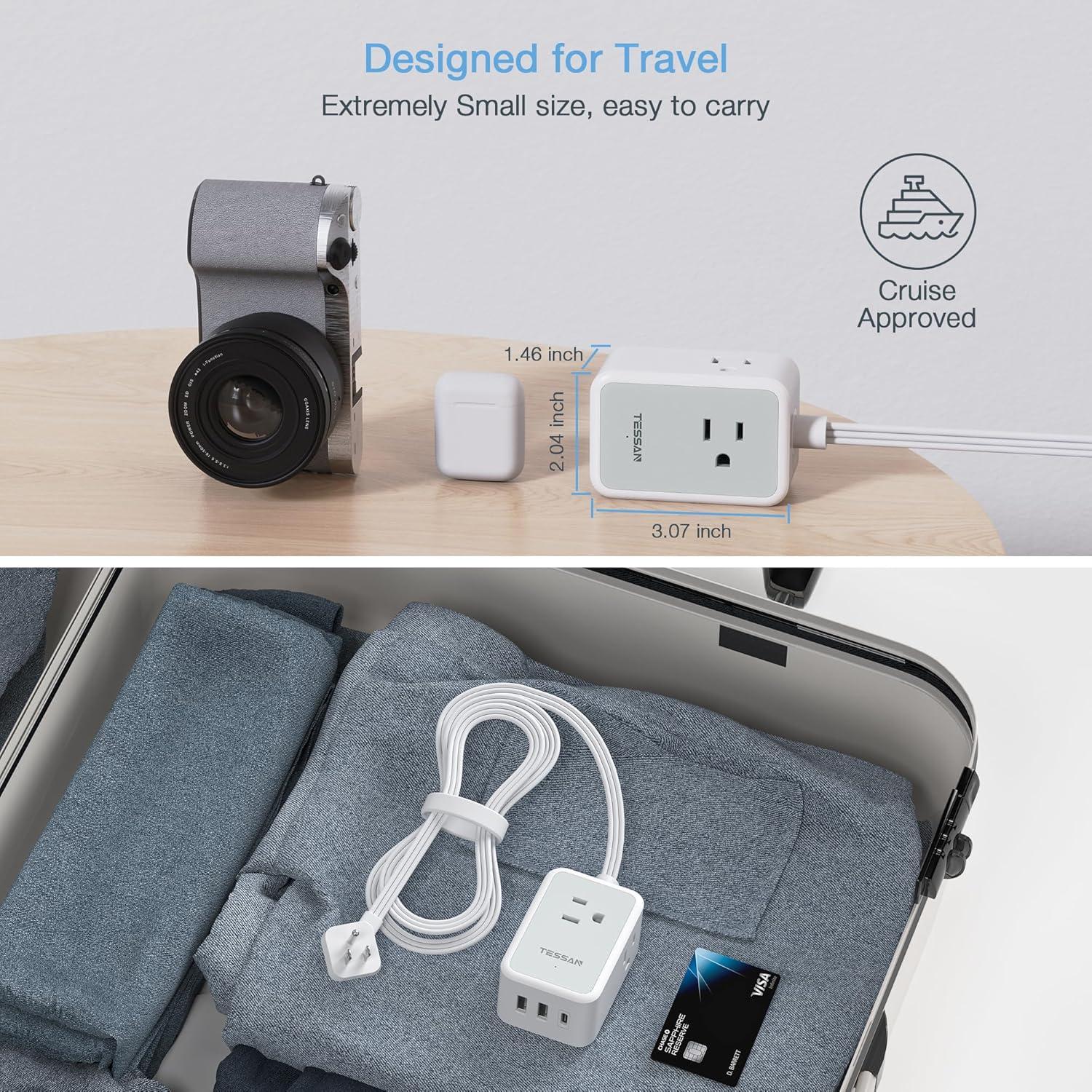 Regleta de Enchufes TESSAN 5 pies USB 3 Puertos Gris