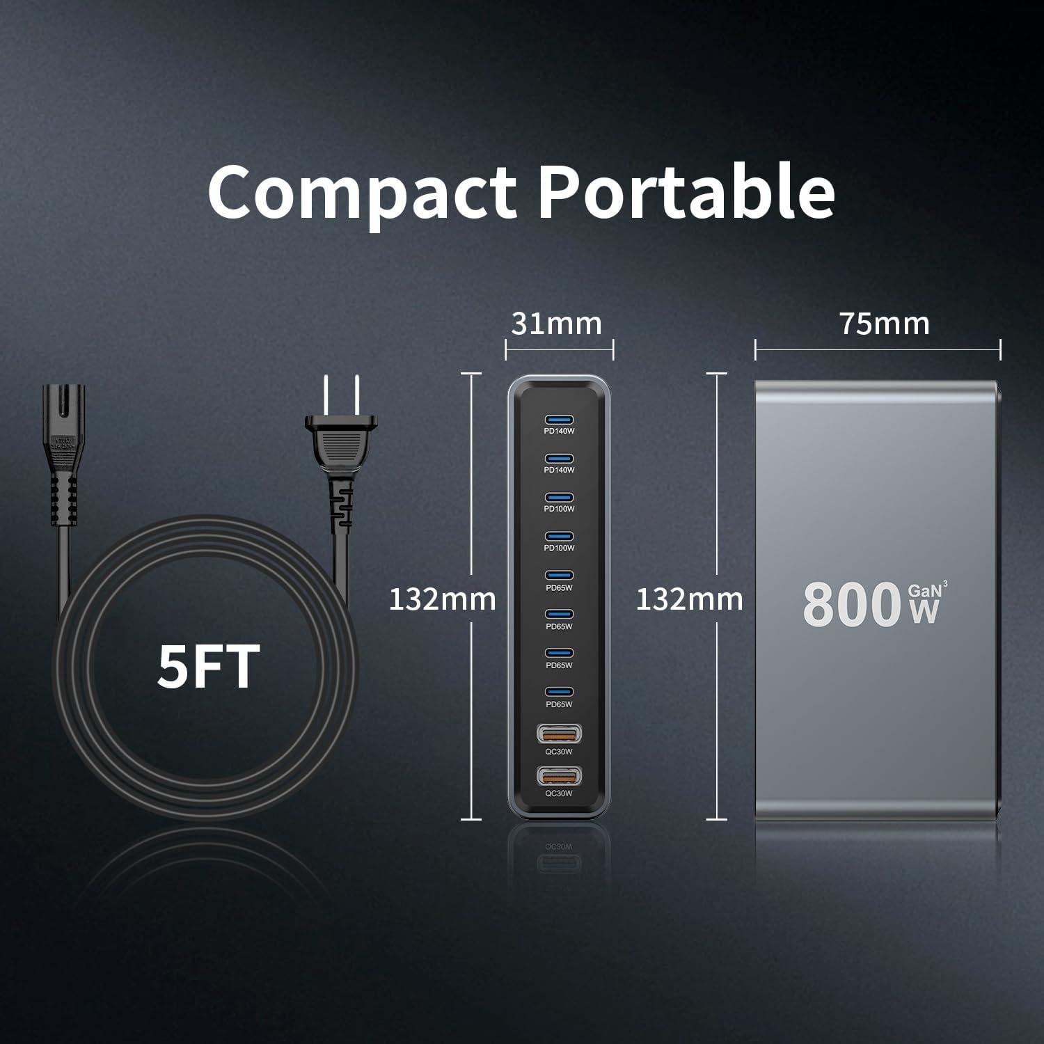 Estación de Carga USB-C 800W GaN III 10 Puertos Rápido