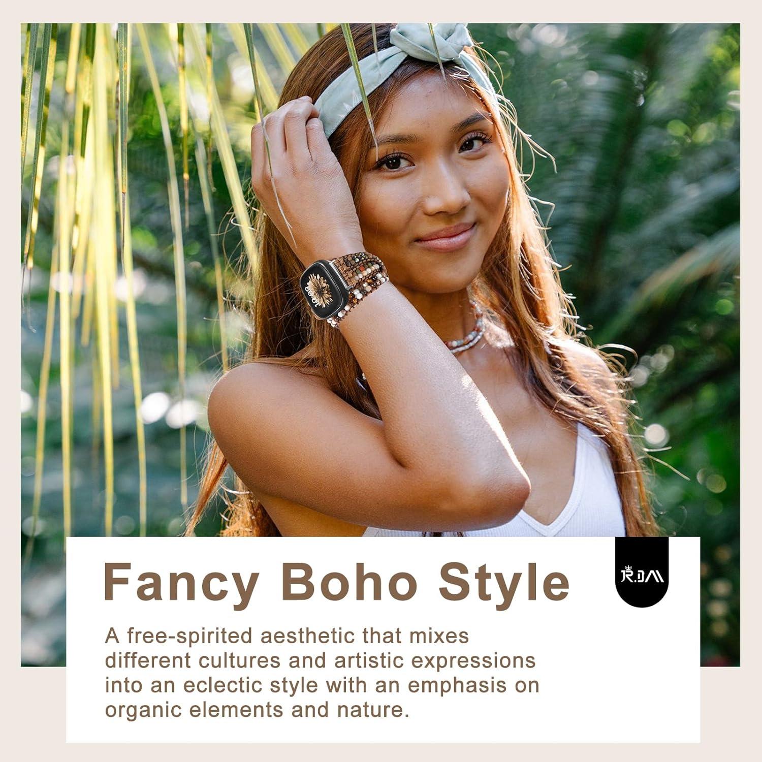 Pulsera de cuentas Boho JR.DM para Fitbit Versa 4/3/Sense 2