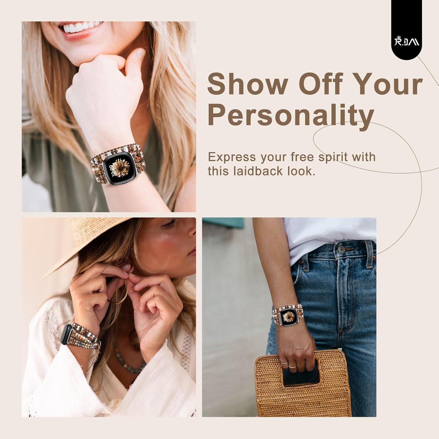 Pulsera de cuentas Boho JR.DM para Fitbit Versa 4/3/Sense 2