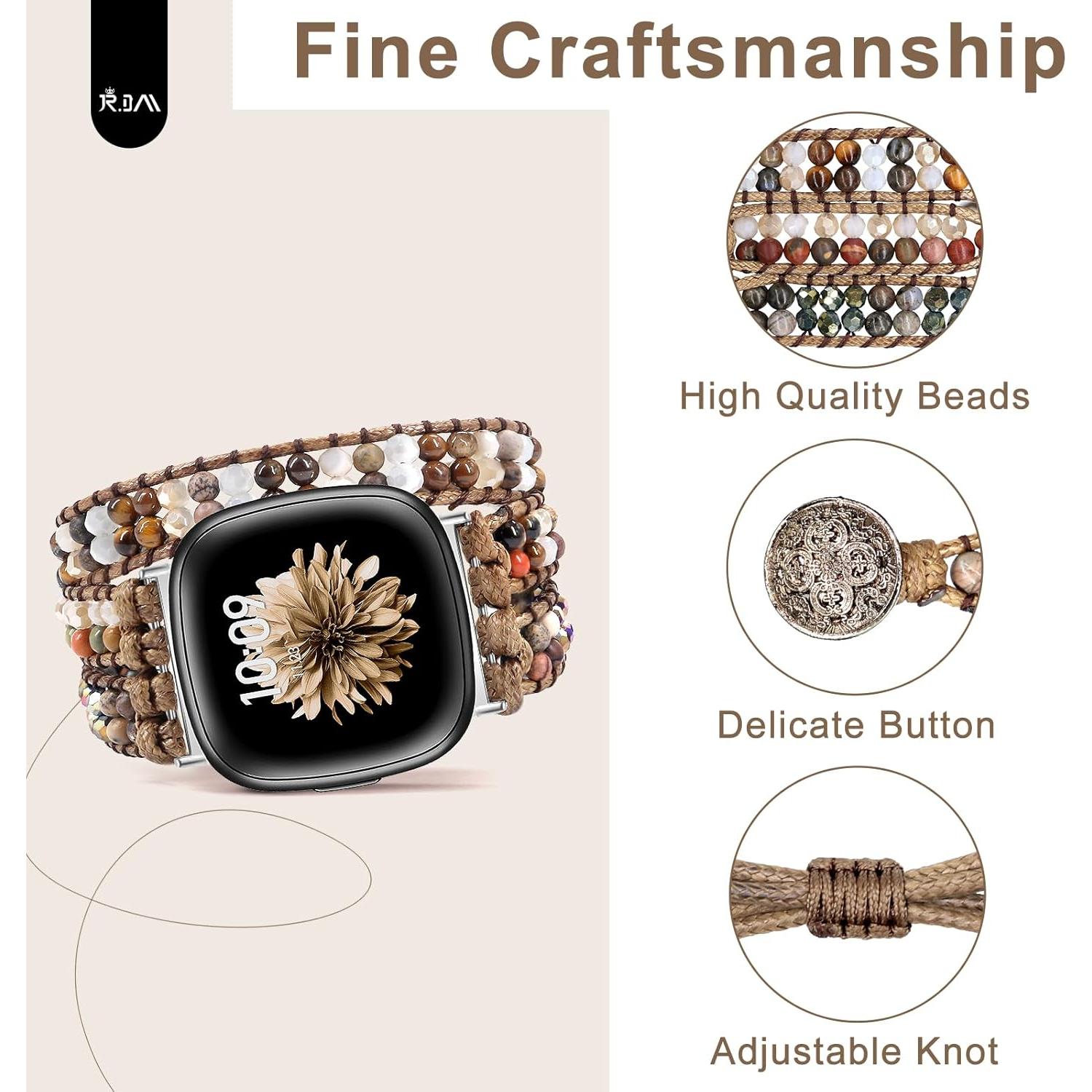 Pulsera de cuentas Boho JR.DM para Fitbit Versa 4/3/Sense 2