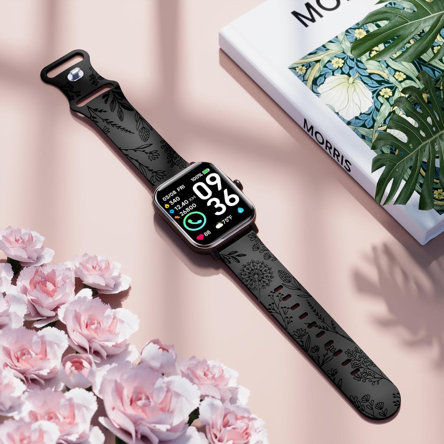 Correa de Silicona Floral 22mm para Smartwatch Fitpolo y Más