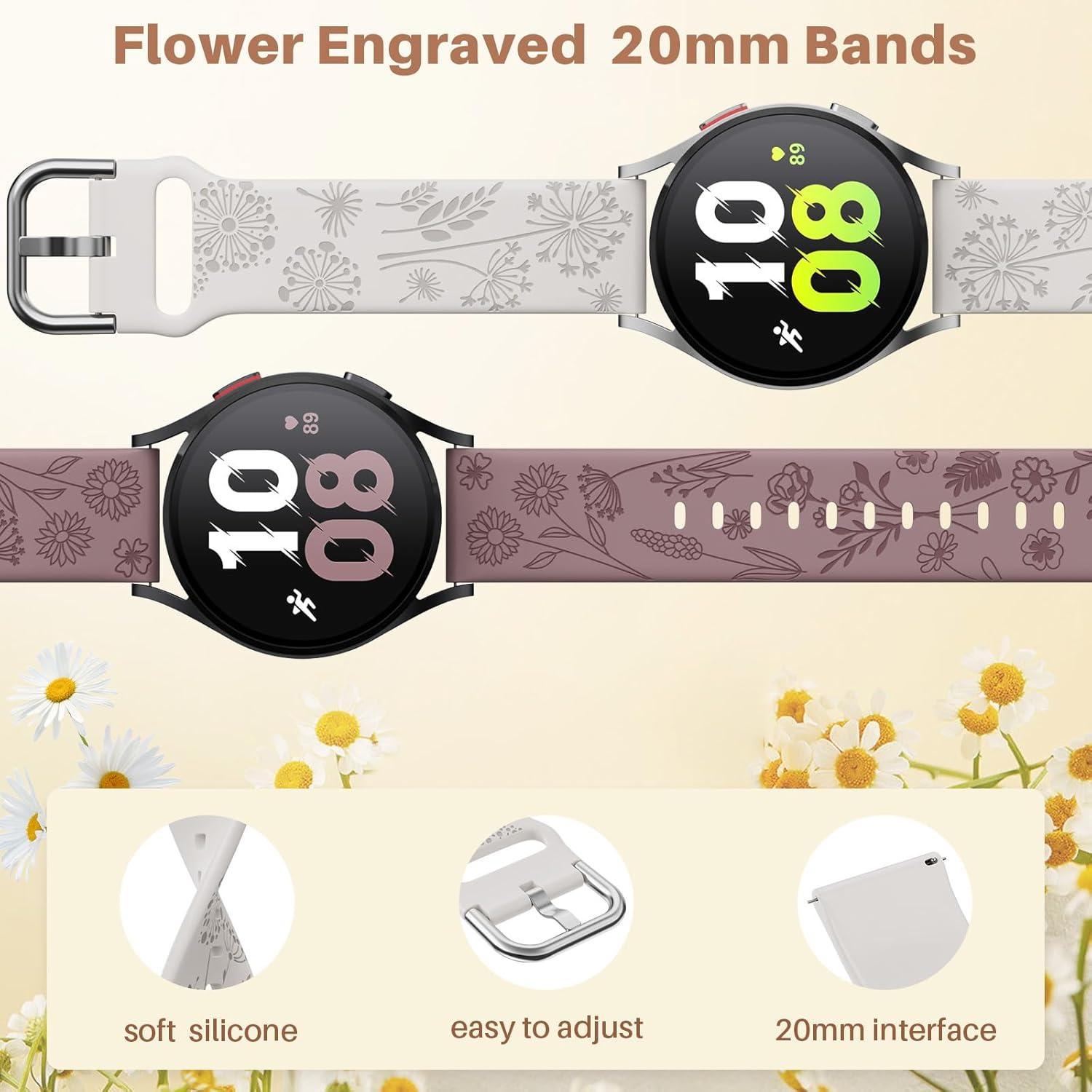 Banda de Silicona Grabada con Flores para Samsung Galaxy Watch 20mm