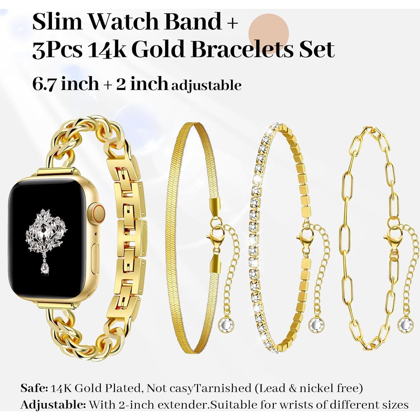 Conjunto Pulsera Dorada Slim Newlibery 14k para Apple Watch 38-42mm
