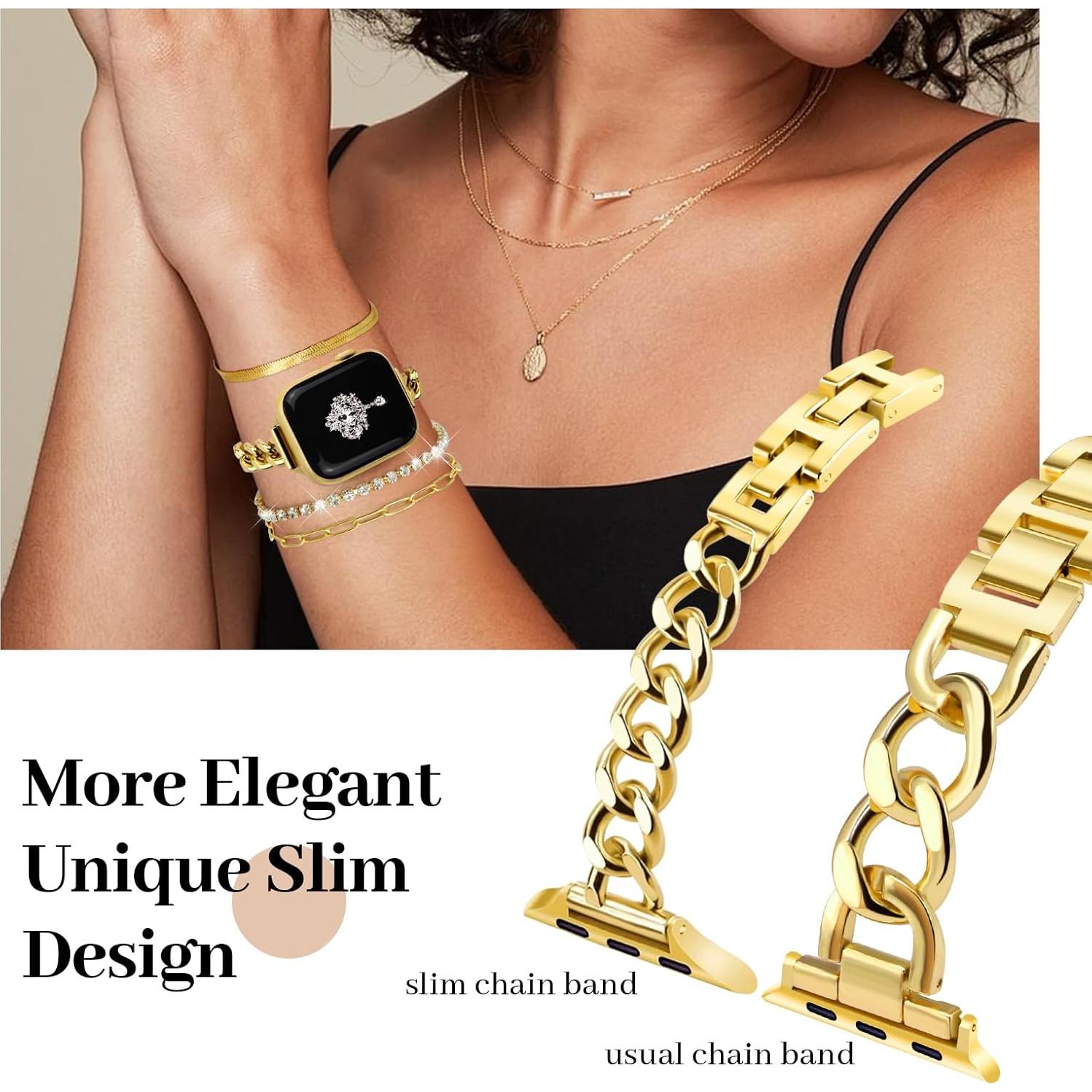 Conjunto Pulsera Dorada Slim Newlibery 14k para Apple Watch 38-42mm