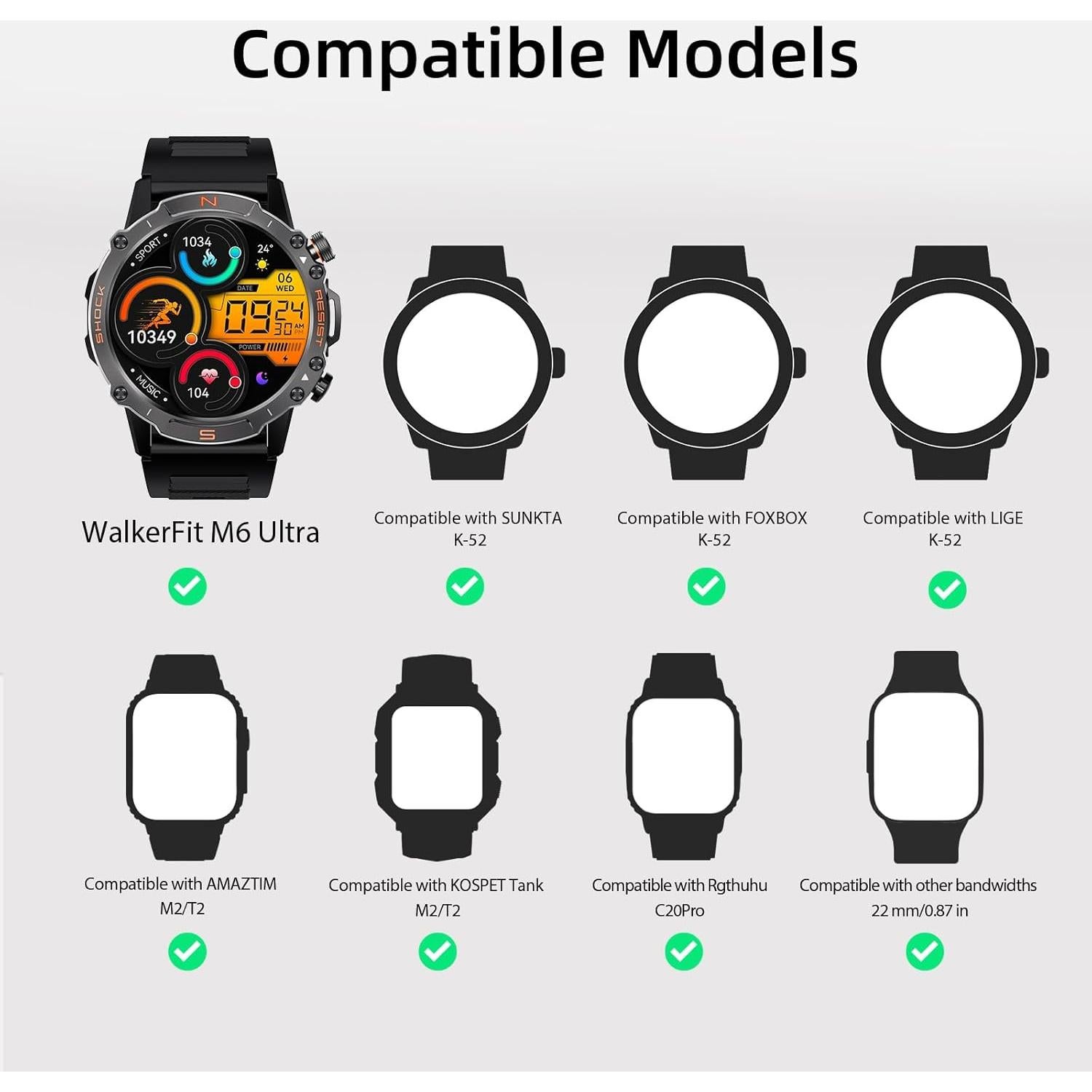 Correa de Reloj Inteligente 22mm WalkerFit - 2 Paquetes, Negra y Naranja