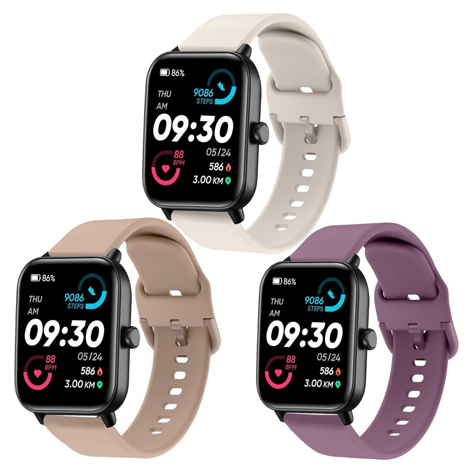 Paquete de 3 bandas de silicona ViCRiOR 22mm para Smart Watch