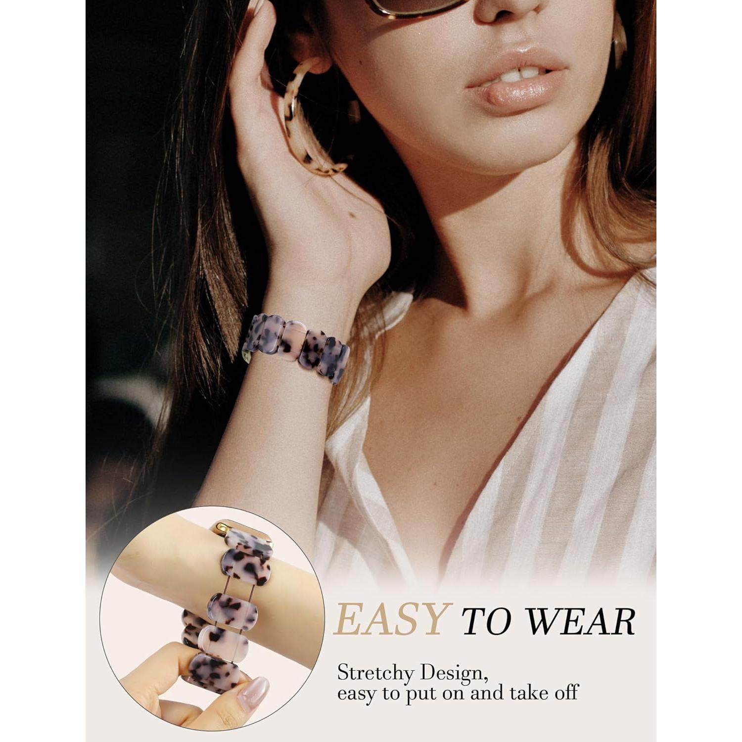 Brazalete Elástico de Resina Tortuga Marfil para Apple Watch