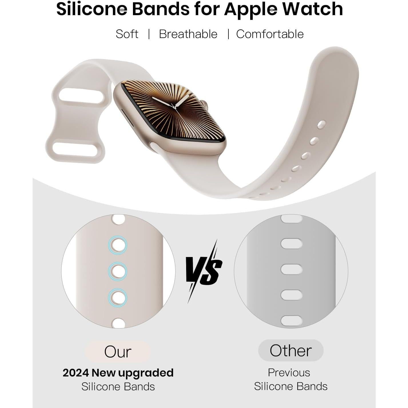 Sport Silicone Band Compatible with Apple Watch Bands 38mm 40mm 41mm 42mm 44mm 45mm 46mm 49mm for Women Men, Soft Wristband Water-proof Strap for iWatch Bands Series 11 10 9 8 7 6 5 4 3 2 1 Ultra SE