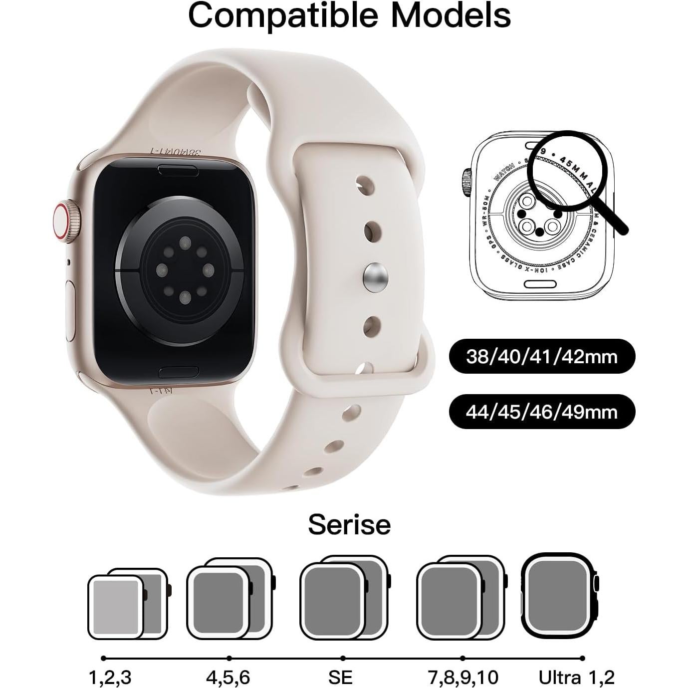 Sport Silicone Band Compatible with Apple Watch Bands 38mm 40mm 41mm 42mm 44mm 45mm 46mm 49mm for Women Men, Soft Wristband Water-proof Strap for iWatch Bands Series 11 10 9 8 7 6 5 4 3 2 1 Ultra SE