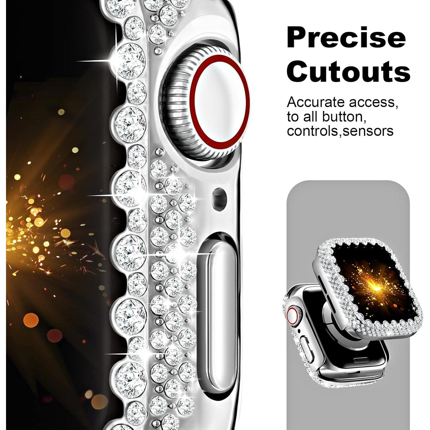 Funda Brillante HEARTBOOM para Apple Watch 44mm Plata