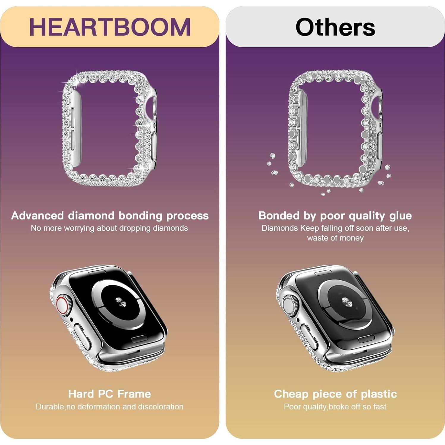 Funda Brillante HEARTBOOM para Apple Watch 44mm Plata