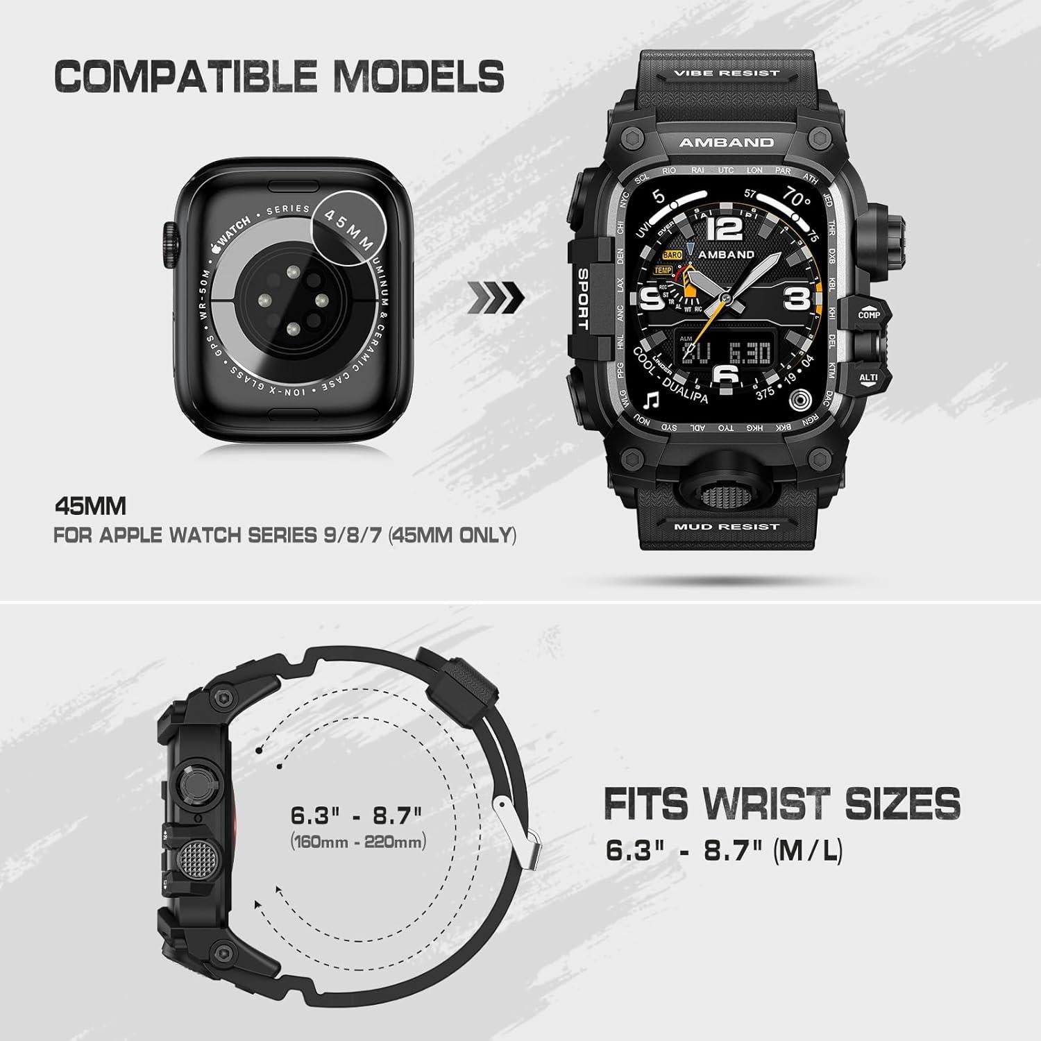 Funda con Correa amBand para Apple Watch 45mm - Negro Mate