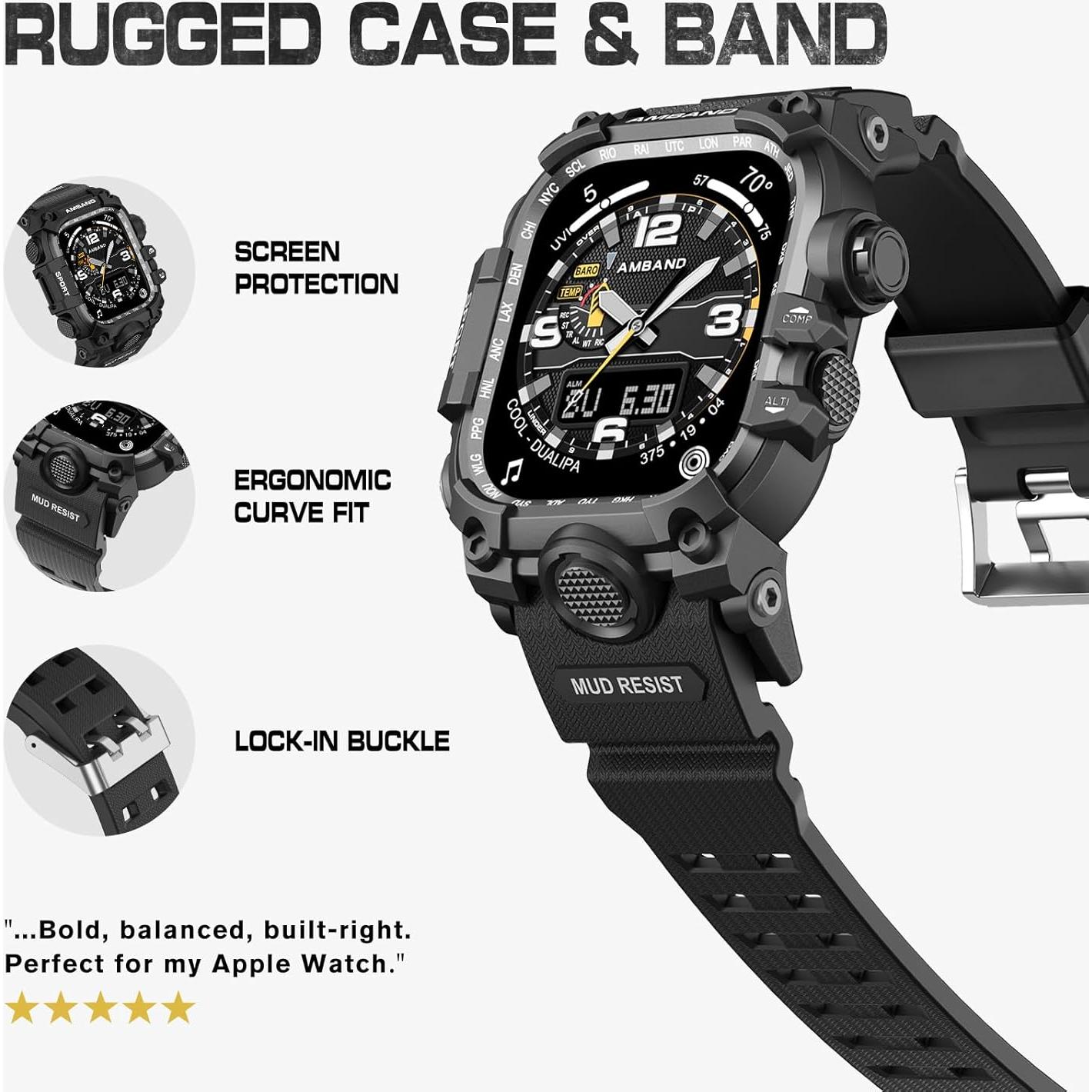 Funda con Correa amBand para Apple Watch 45mm - Negro Mate