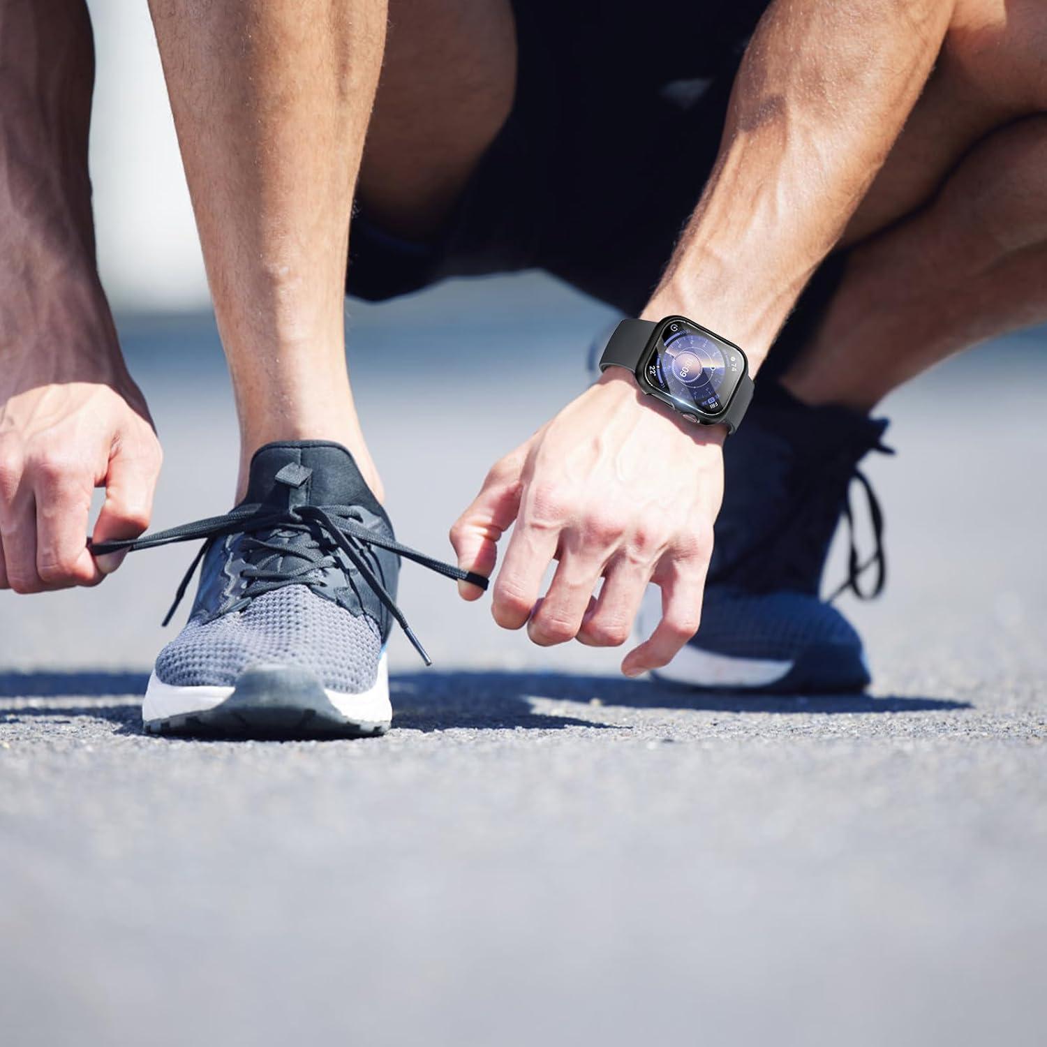 Funda Protectora para Apple Watch 45mm EWUONU Negra con Vidrio Templado