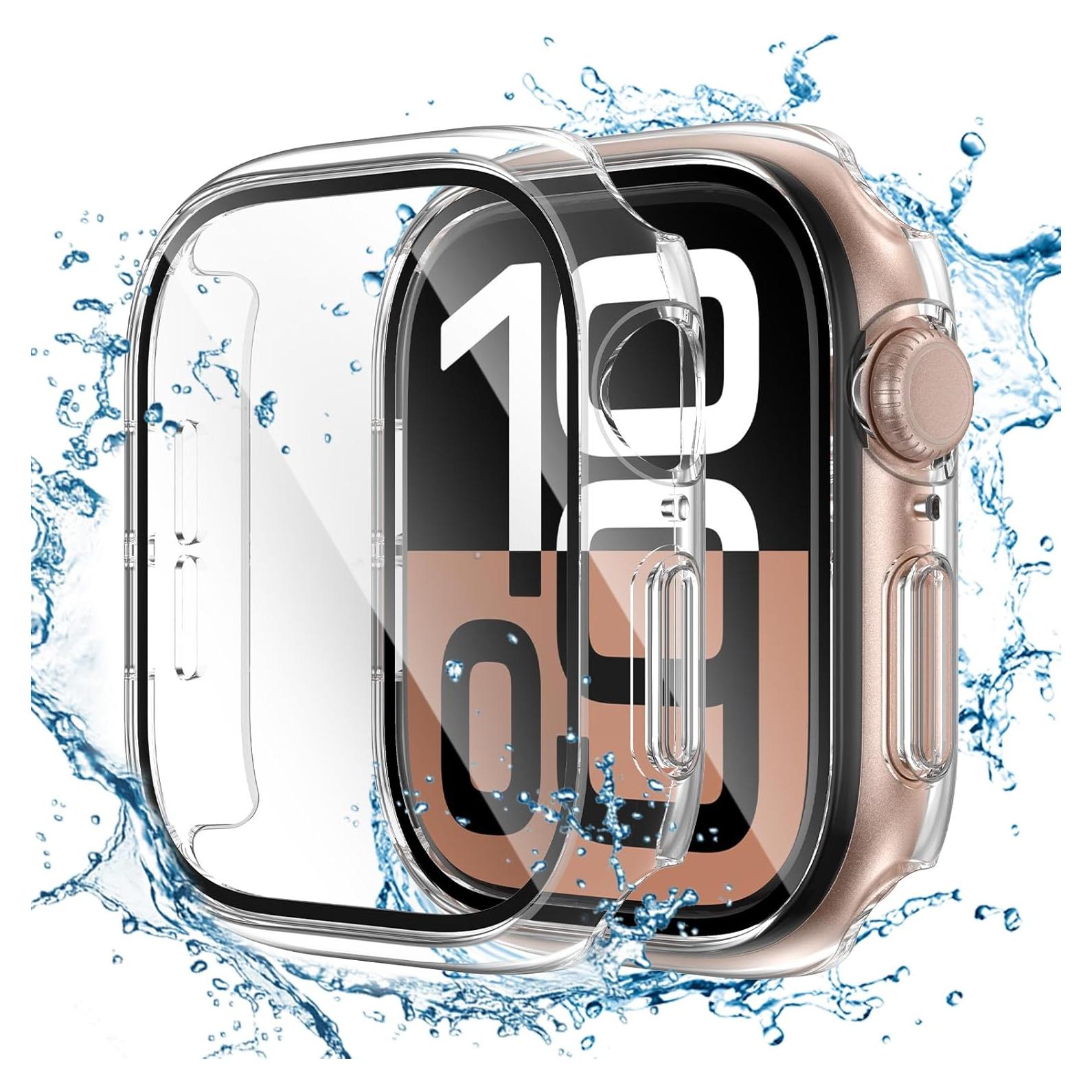 Tensea for Waterproof Apple Watch Screen Protector Case Series 10 46mm Accessories, iWatch Protective PC Face Cover Built-in Tempered Glass Film, Sweatproof Bumper for Women Men, 46 mm