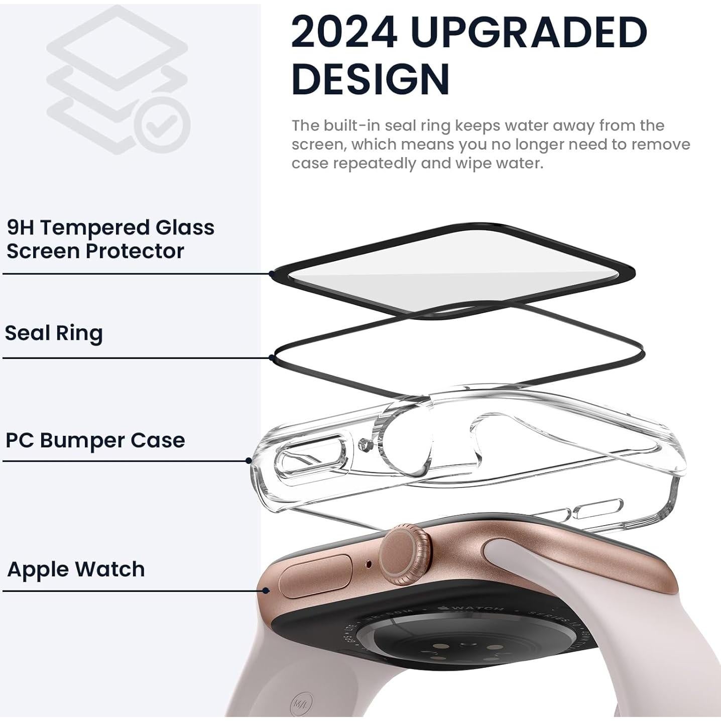 Tensea for Waterproof Apple Watch Screen Protector Case Series 10 46mm Accessories, iWatch Protective PC Face Cover Built-in Tempered Glass Film, Sweatproof Bumper for Women Men, 46 mm