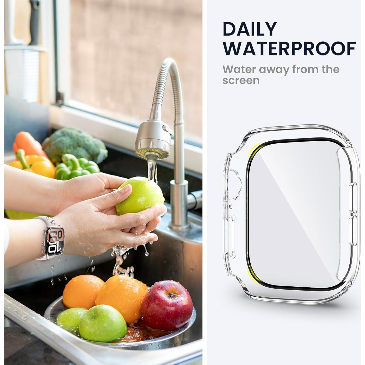 Tensea for Waterproof Apple Watch Screen Protector Case Series 10 46mm Accessories, iWatch Protective PC Face Cover Built-in Tempered Glass Film, Sweatproof Bumper for Women Men, 46 mm