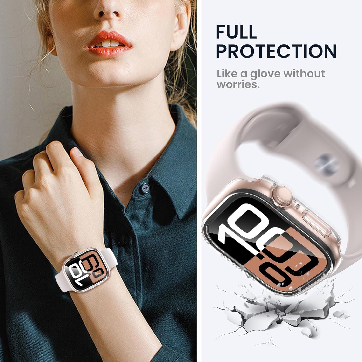 Tensea for Waterproof Apple Watch Screen Protector Case Series 10 46mm Accessories, iWatch Protective PC Face Cover Built-in Tempered Glass Film, Sweatproof Bumper for Women Men, 46 mm