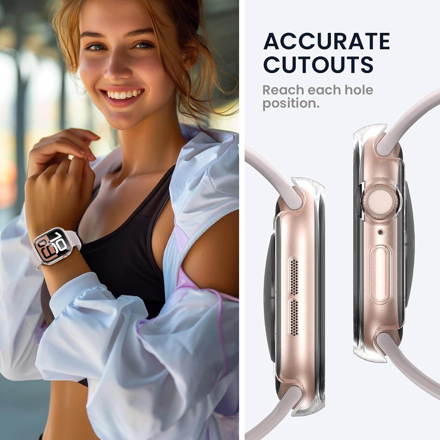 Tensea for Waterproof Apple Watch Screen Protector Case Series 10 46mm Accessories, iWatch Protective PC Face Cover Built-in Tempered Glass Film, Sweatproof Bumper for Women Men, 46 mm