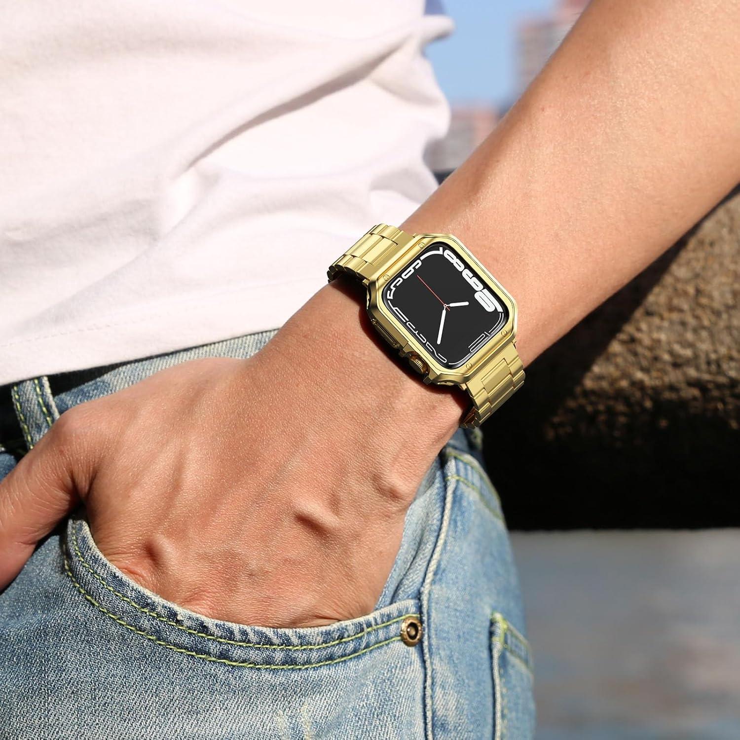 Banda de Metal Oro para Apple Watch 45/44/42mm con TPU