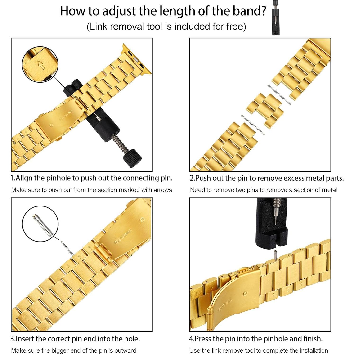 Banda de Metal Oro para Apple Watch 45/44/42mm con TPU