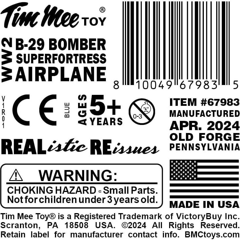 Avión Bombardero TimMee B-29 Superfortress Azul 24.77cm