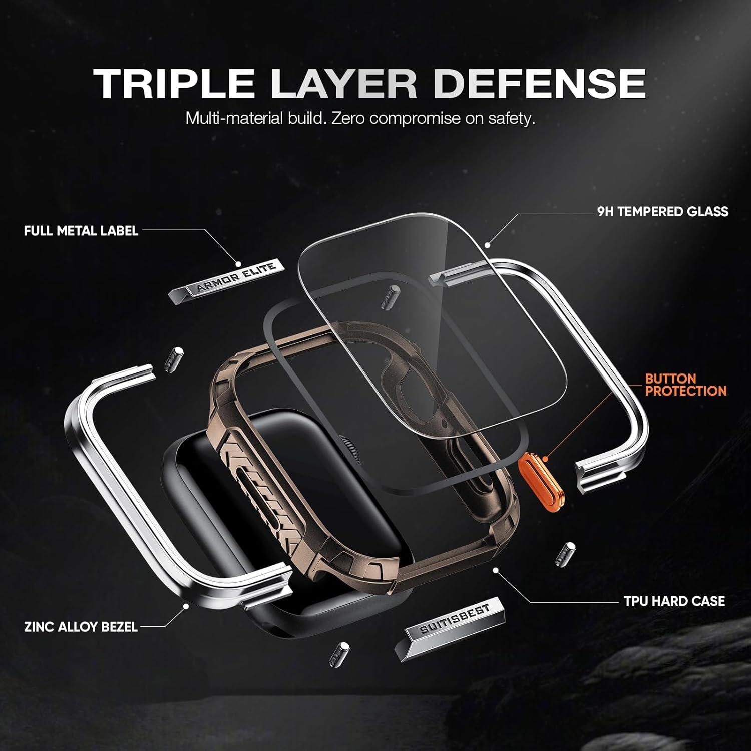 Funda Metálica Rugged Suitisbest para Apple Watch 44mm con Protector 9H