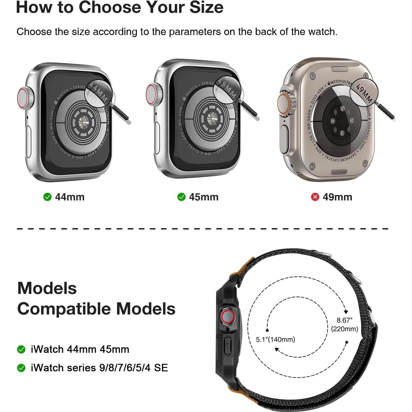 Correa Deportiva de Nylon SUNFWR para Apple Watch 44mm 45mm Negro