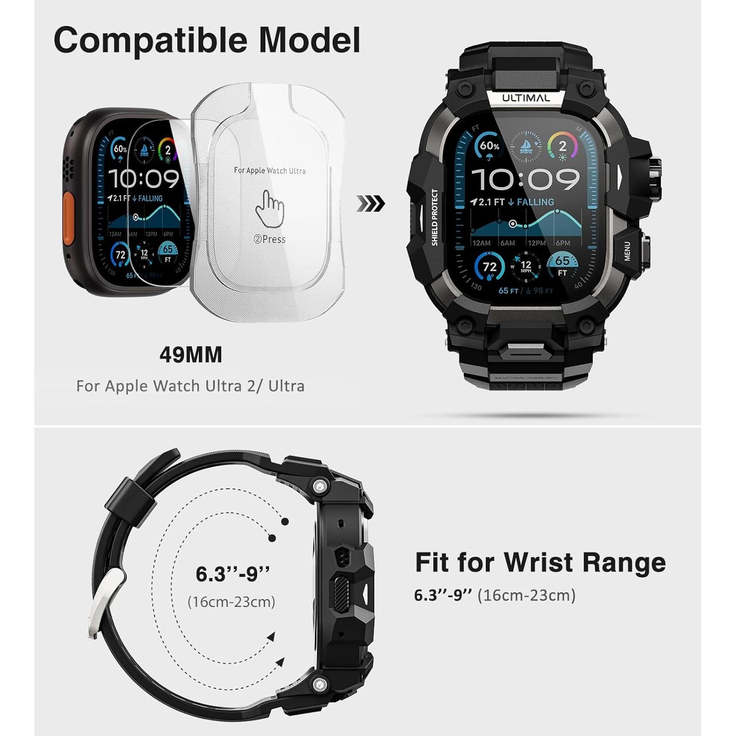 Funda Rugged Ultimal para Apple Watch Ultra 49mm, Negro