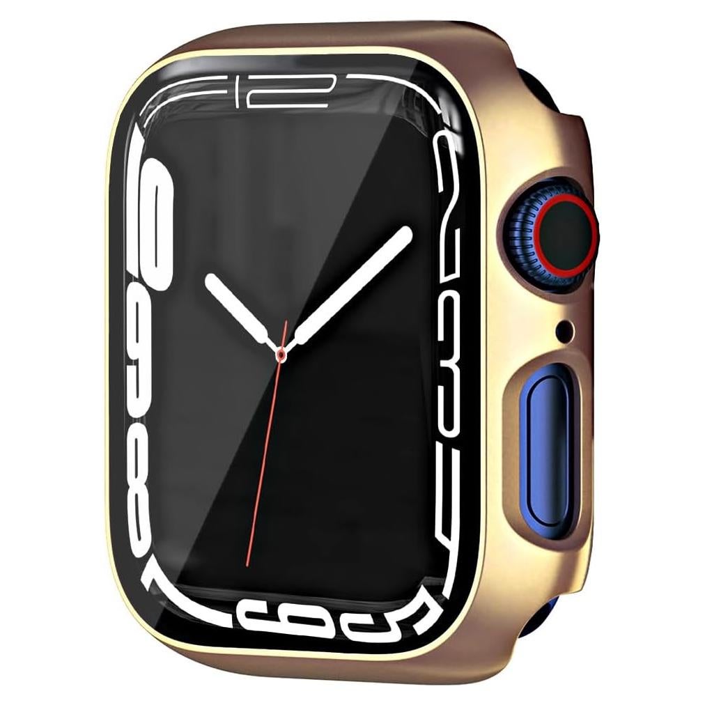 Hankn 44mm Hard Plated Case for Apple Watch Series 6/5/4 - Tempered Glass Screen Protector, Full Coverage Shockproof Bumper, Gold
