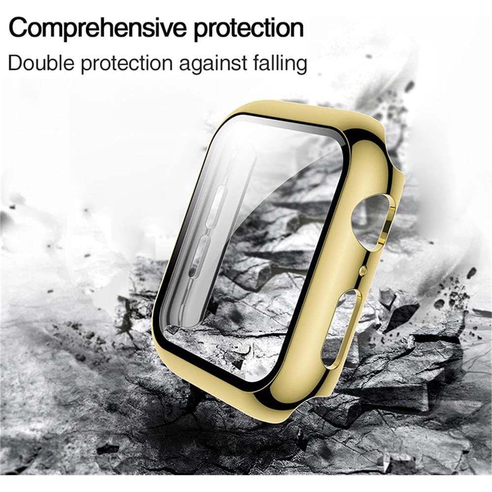 Hankn 44mm Hard Plated Case for Apple Watch Series 6/5/4 - Tempered Glass Screen Protector, Full Coverage Shockproof Bumper, Gold