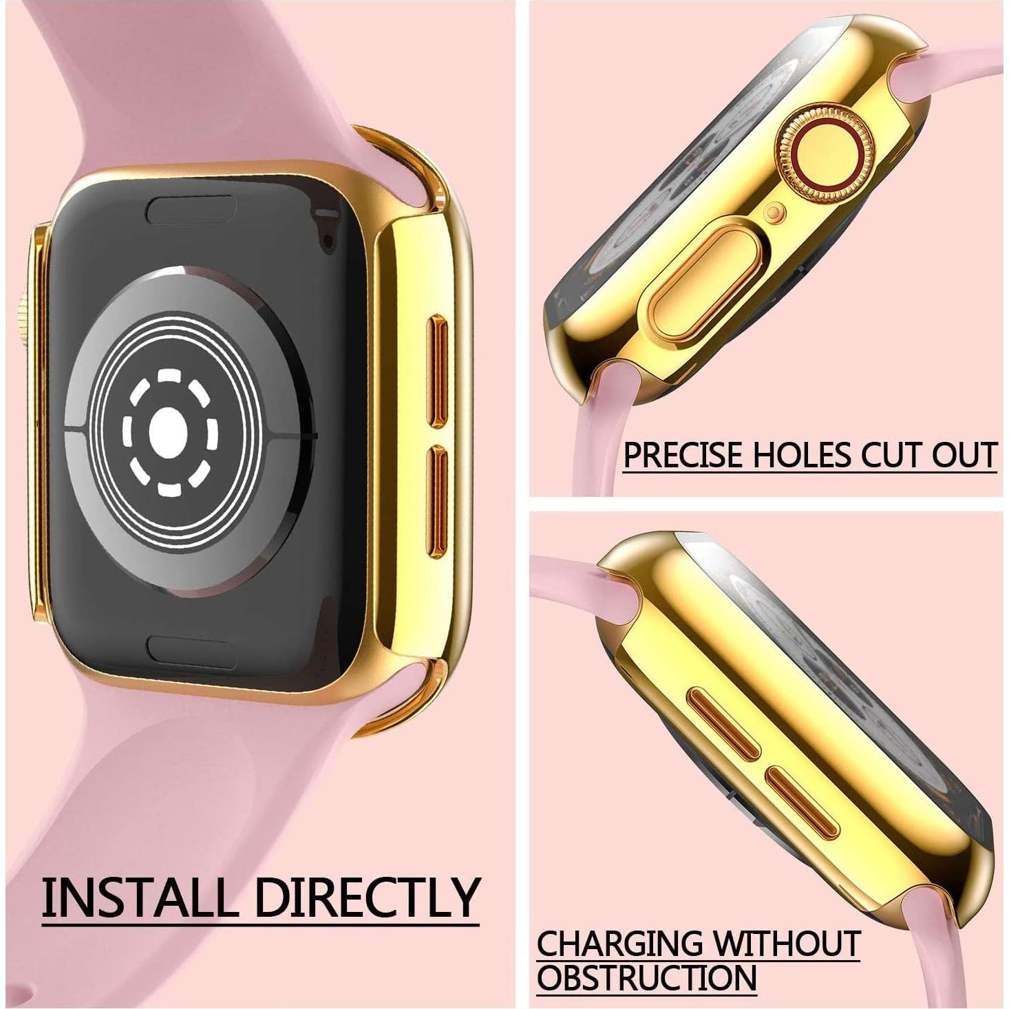Hankn 44mm Hard Plated Case for Apple Watch Series 6/5/4 - Tempered Glass Screen Protector, Full Coverage Shockproof Bumper, Gold