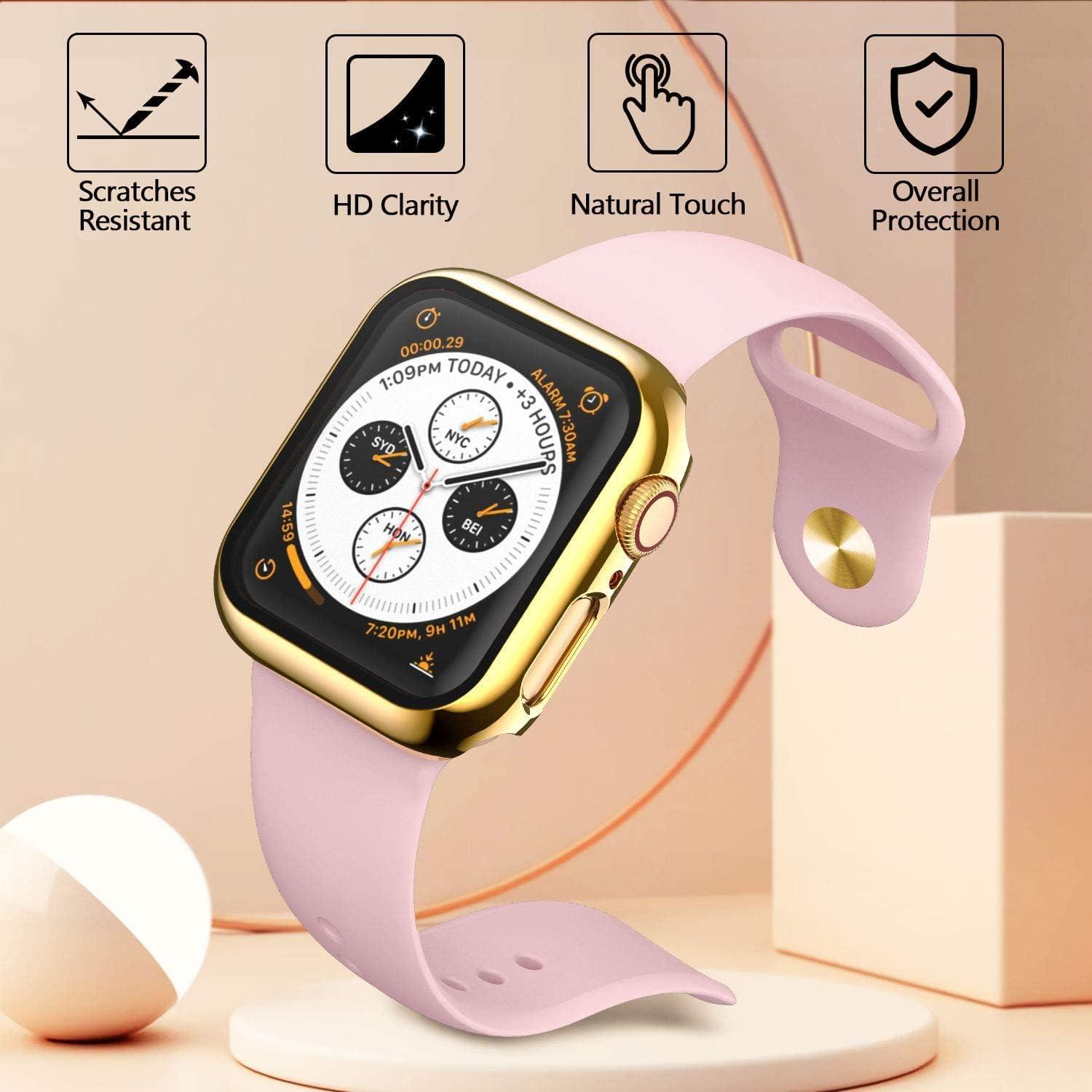 Hankn 44mm Hard Plated Case for Apple Watch Series 6/5/4 - Tempered Glass Screen Protector, Full Coverage Shockproof Bumper, Gold