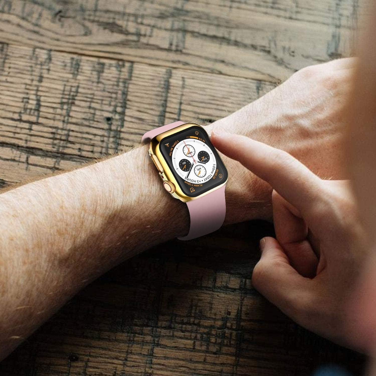 Hankn 44mm Hard Plated Case for Apple Watch Series 6/5/4 - Tempered Glass Screen Protector, Full Coverage Shockproof Bumper, Gold