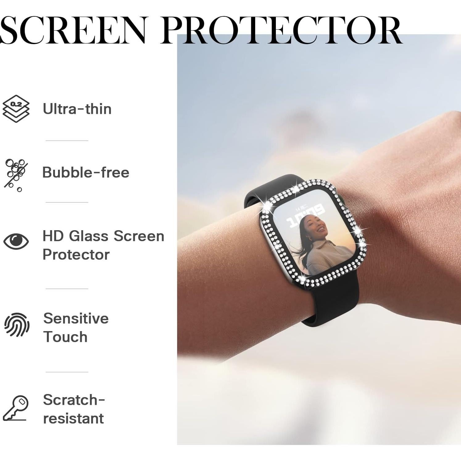 Funda Adepoy para Apple Watch 44mm con Diamantes y Protector