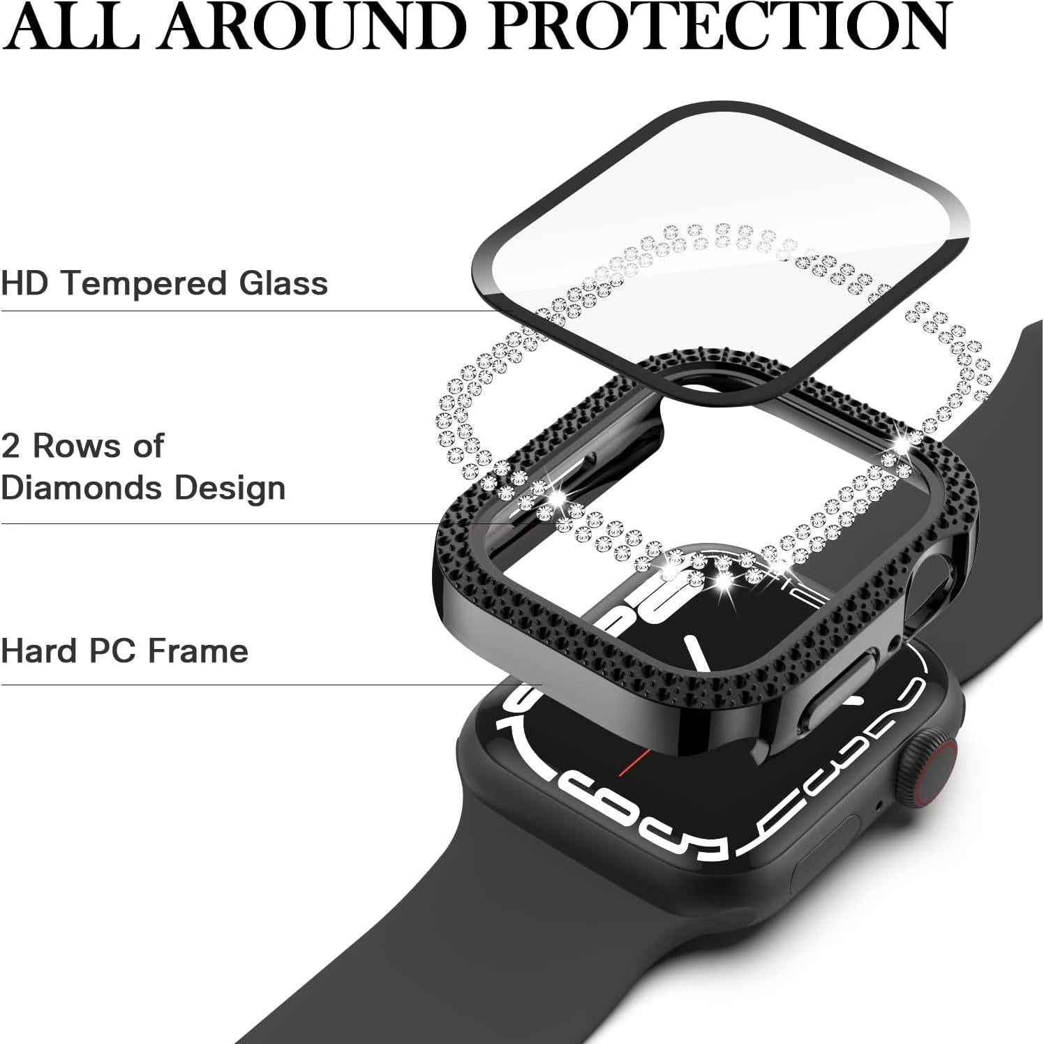 Funda Adepoy para Apple Watch 44mm con Diamantes y Protector