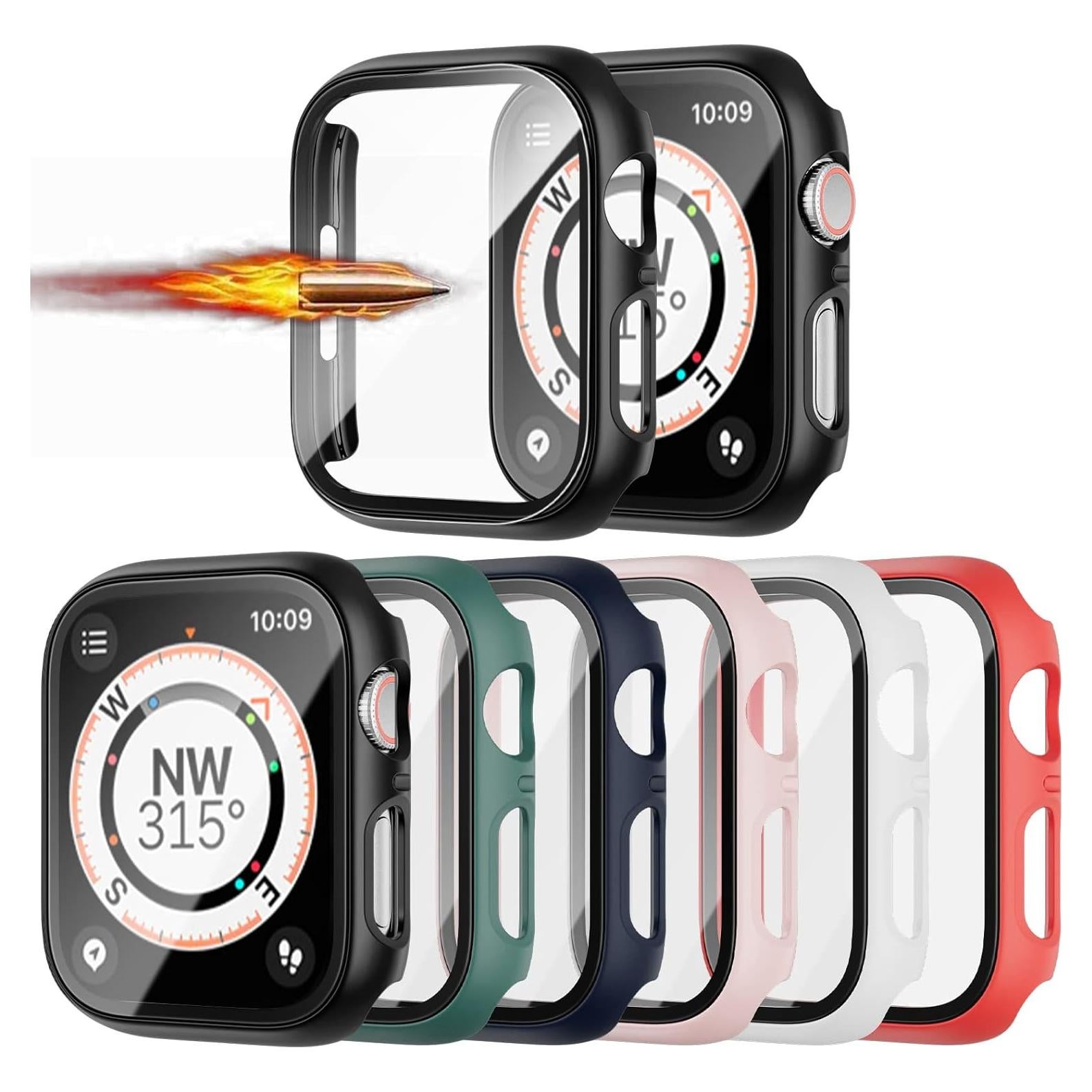 Paquete de 6 Carcasas Duras JZK para Apple Watch 42mm con Protector