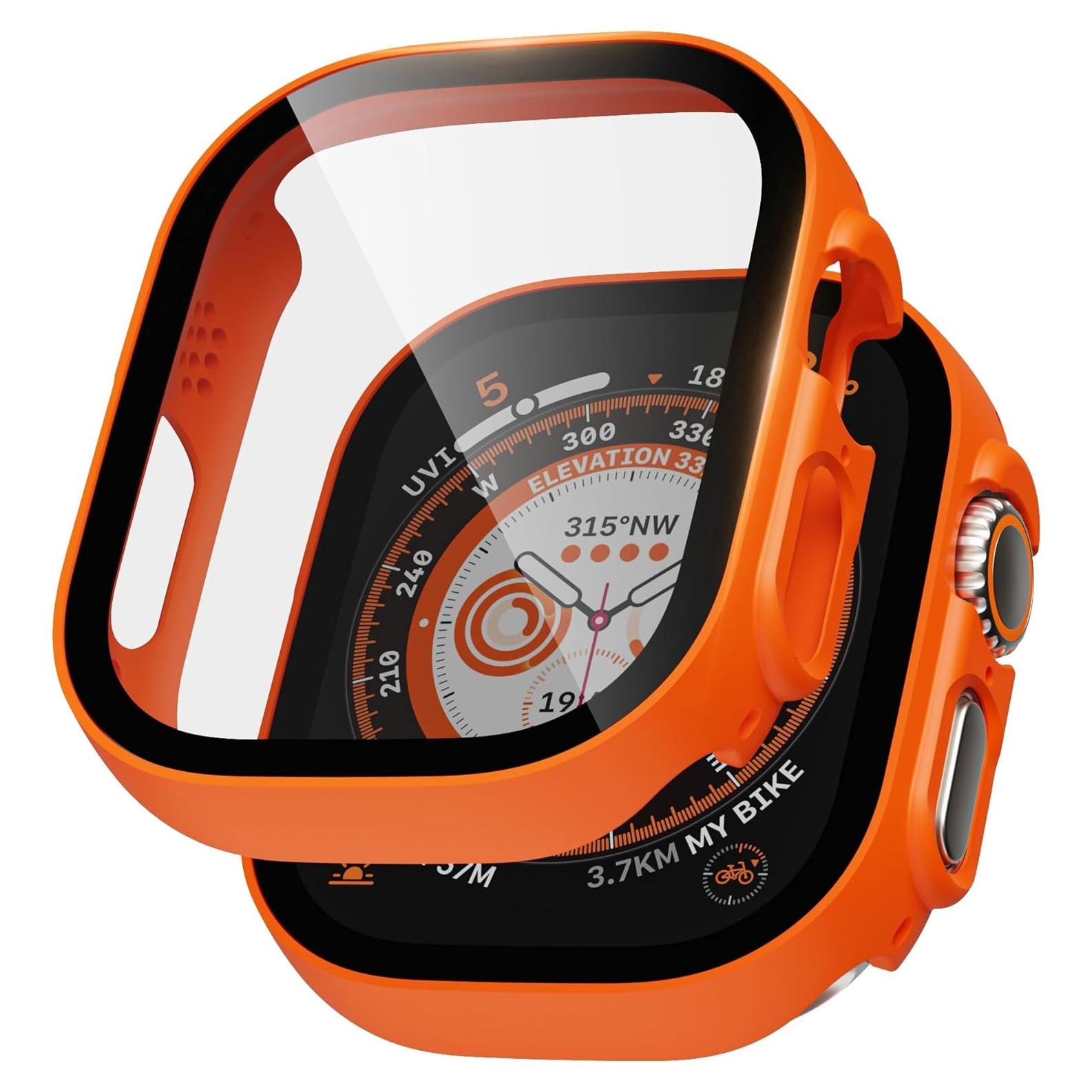 Bumper Case for Apple Watch Ultra with Built-in Screen Protector, [2 Pack] Hard PC Case Compatible with 49mm Apple Watch, Shockproof Protective Cover for iWatch Ultra, Orange