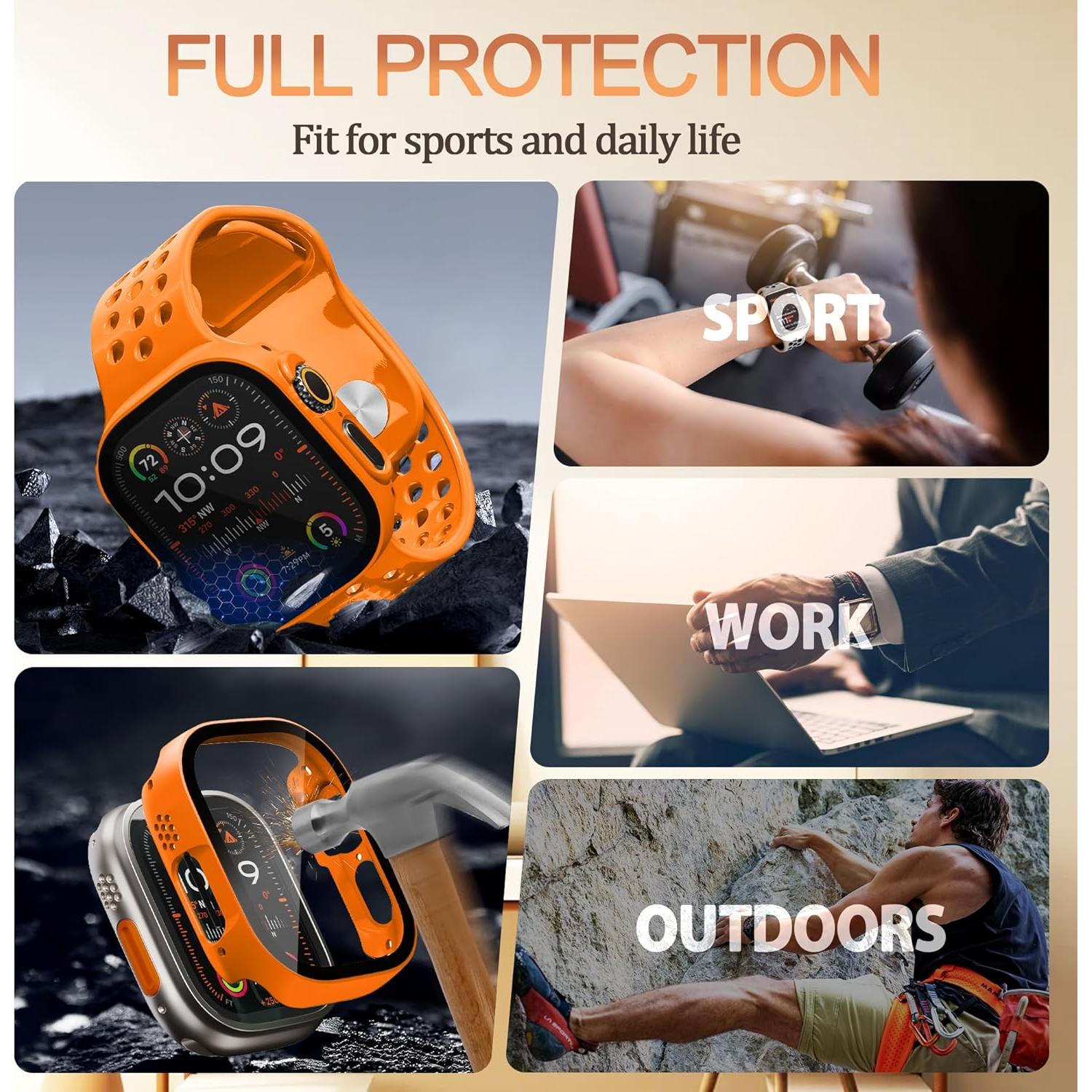Bumper Case for Apple Watch Ultra with Built-in Screen Protector, [2 Pack] Hard PC Case Compatible with 49mm Apple Watch, Shockproof Protective Cover for iWatch Ultra, Orange