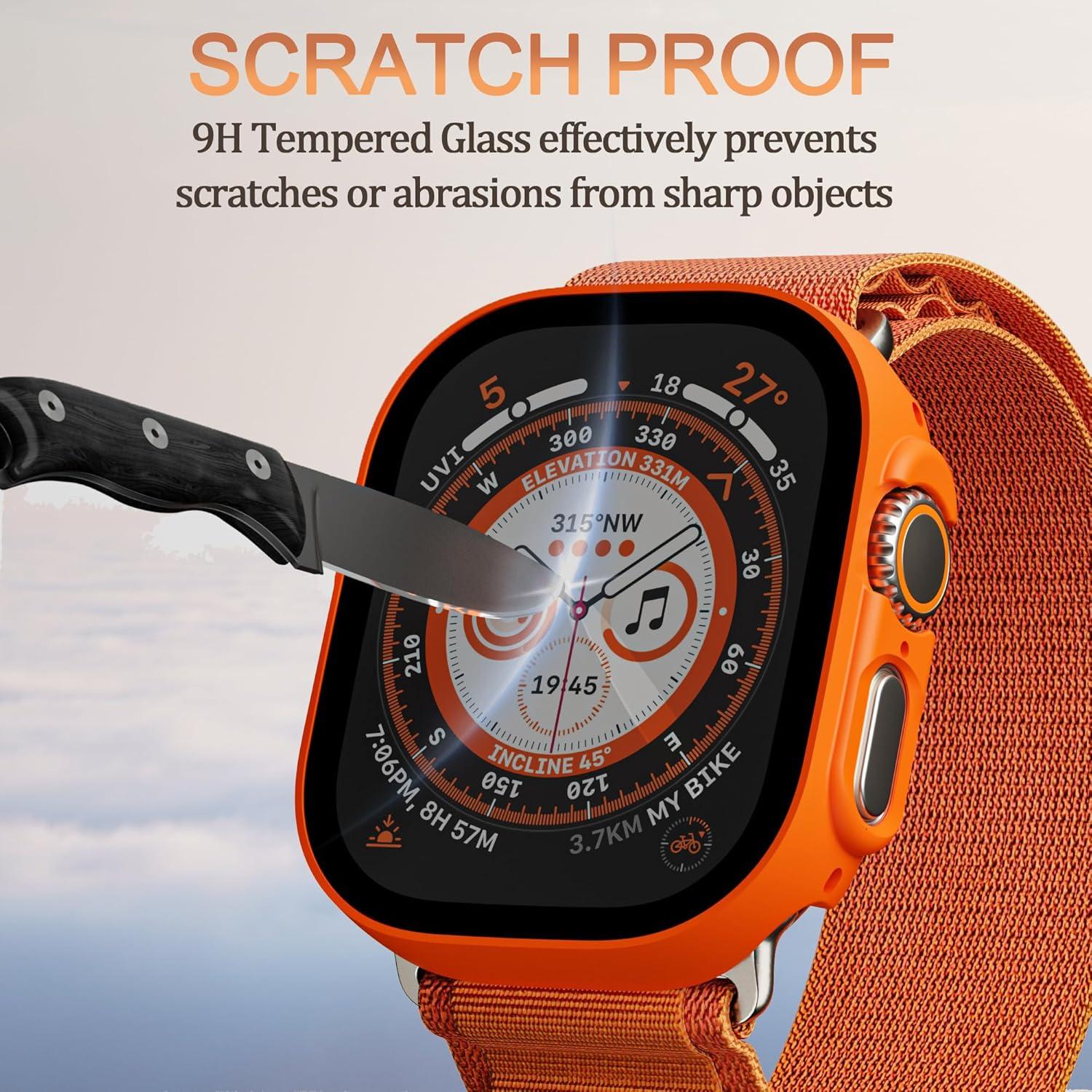 Bumper Case for Apple Watch Ultra with Built-in Screen Protector, [2 Pack] Hard PC Case Compatible with 49mm Apple Watch, Shockproof Protective Cover for iWatch Ultra, Orange