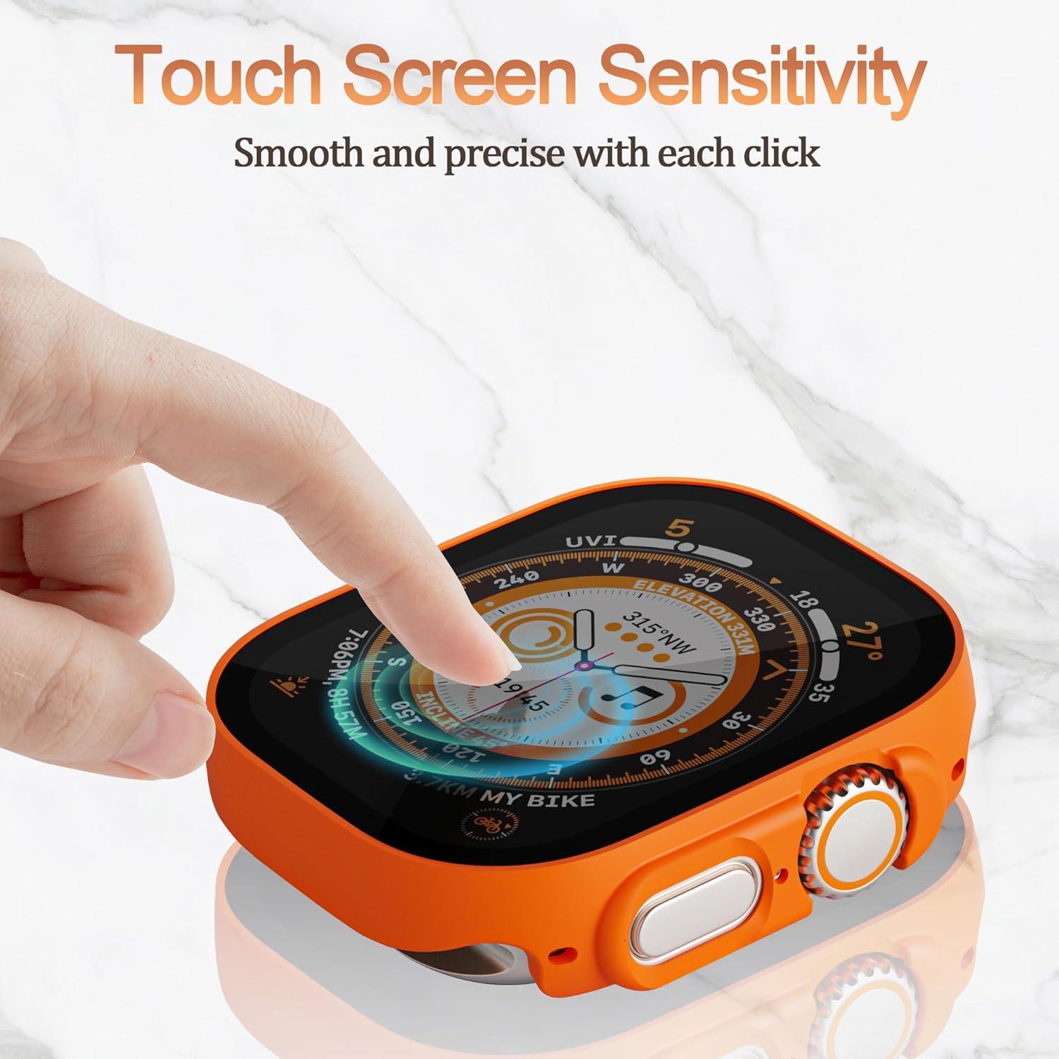 Bumper Case for Apple Watch Ultra with Built-in Screen Protector, [2 Pack] Hard PC Case Compatible with 49mm Apple Watch, Shockproof Protective Cover for iWatch Ultra, Orange