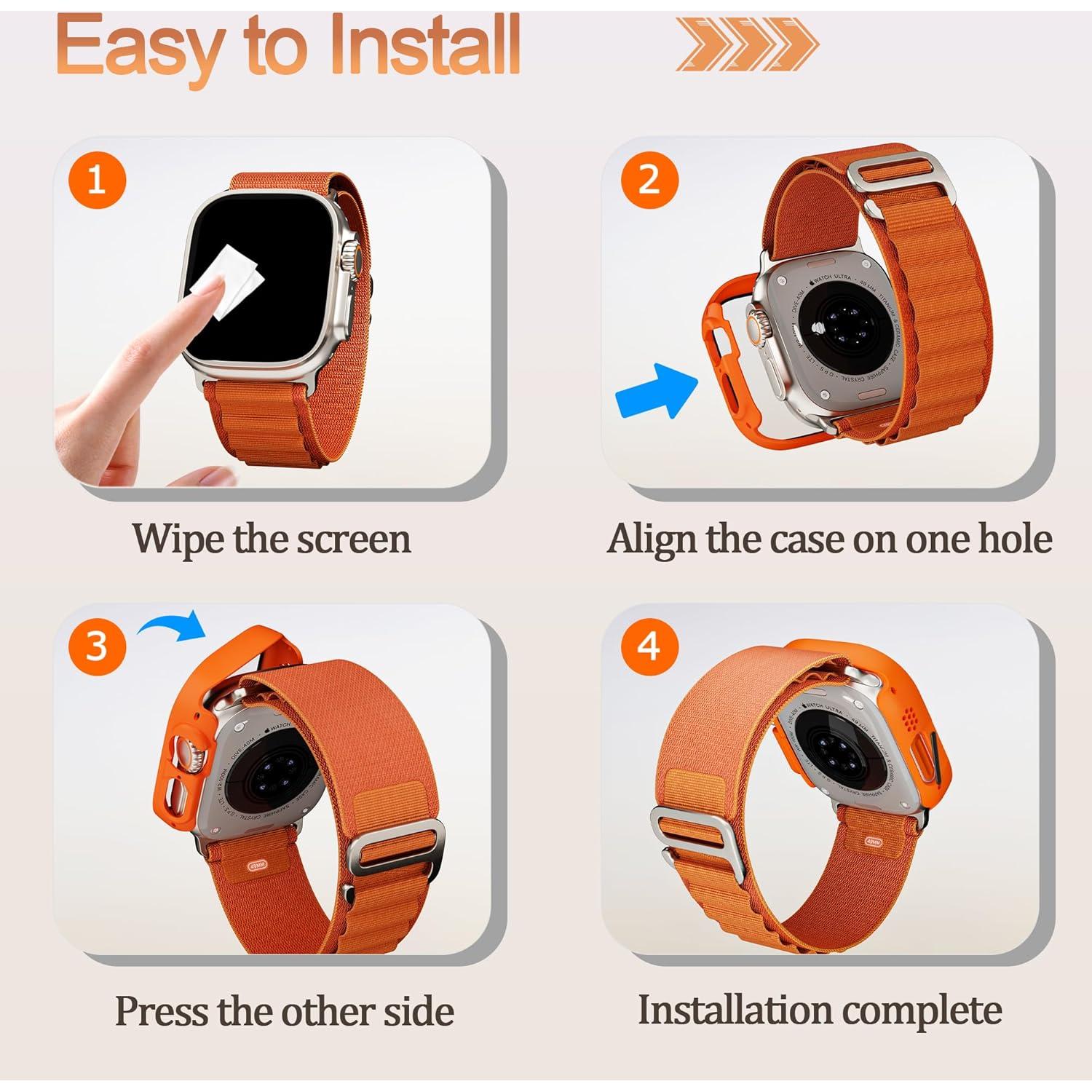 Bumper Case for Apple Watch Ultra with Built-in Screen Protector, [2 Pack] Hard PC Case Compatible with 49mm Apple Watch, Shockproof Protective Cover for iWatch Ultra, Orange