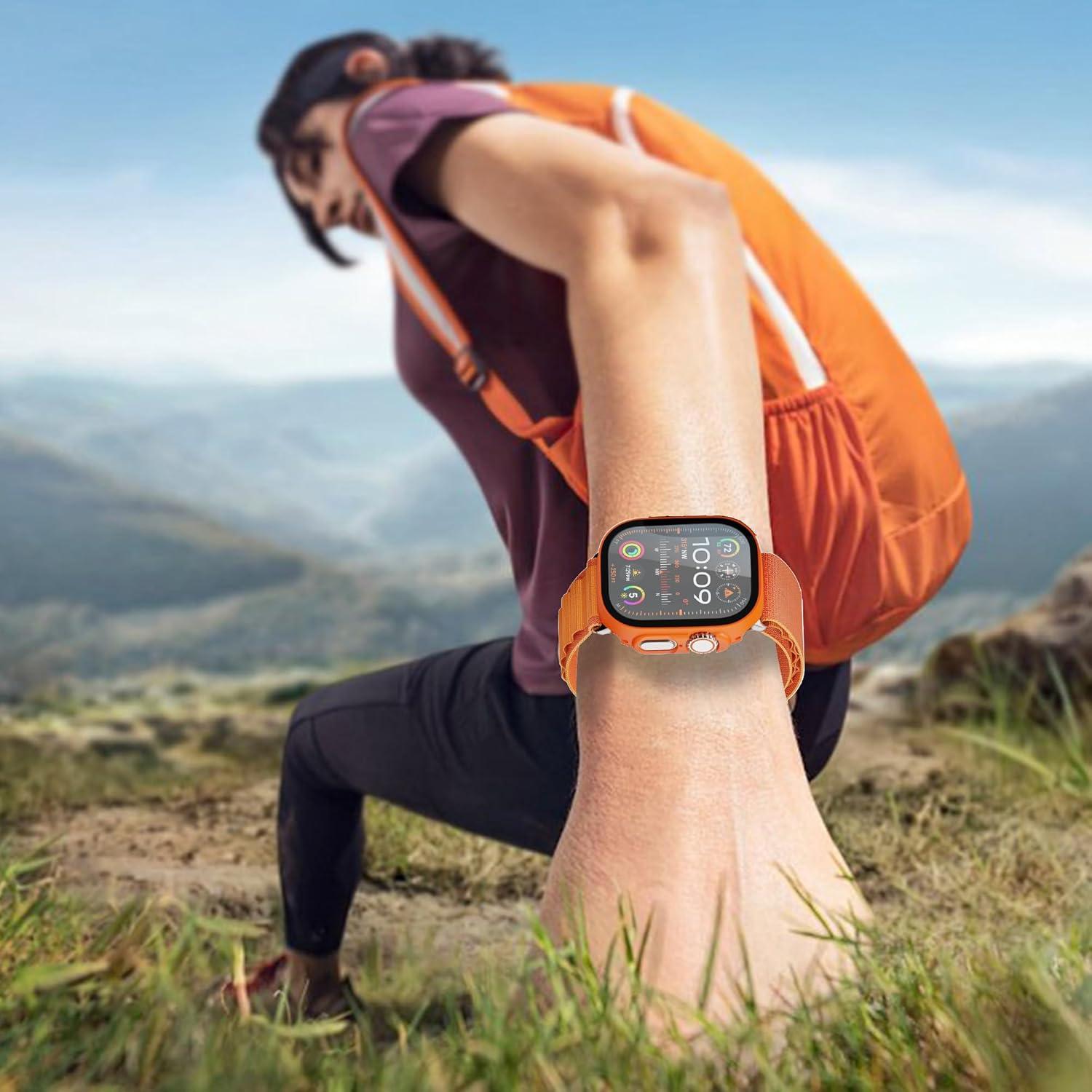 Bumper Case for Apple Watch Ultra with Built-in Screen Protector, [2 Pack] Hard PC Case Compatible with 49mm Apple Watch, Shockproof Protective Cover for iWatch Ultra, Orange