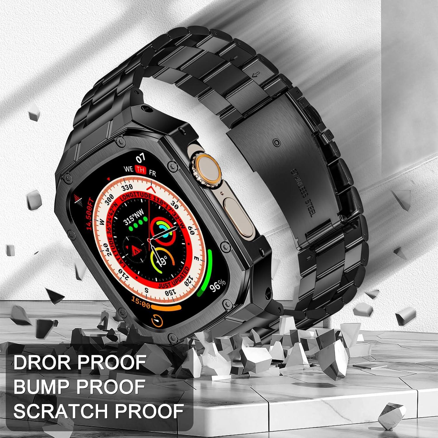 Correa de acero inoxidable BAITEYOU con funda para Apple Watch 49mm