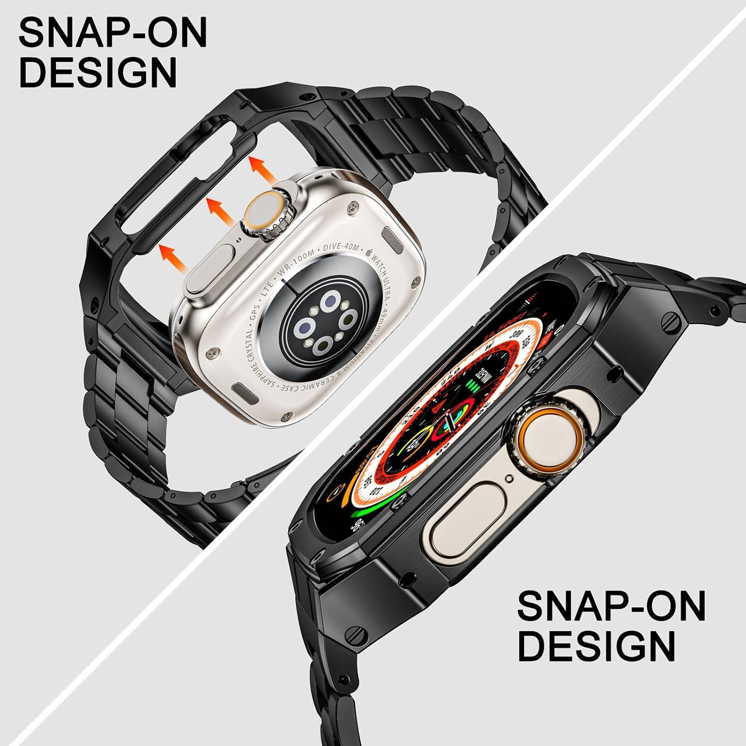 Correa de acero inoxidable BAITEYOU con funda para Apple Watch 49mm