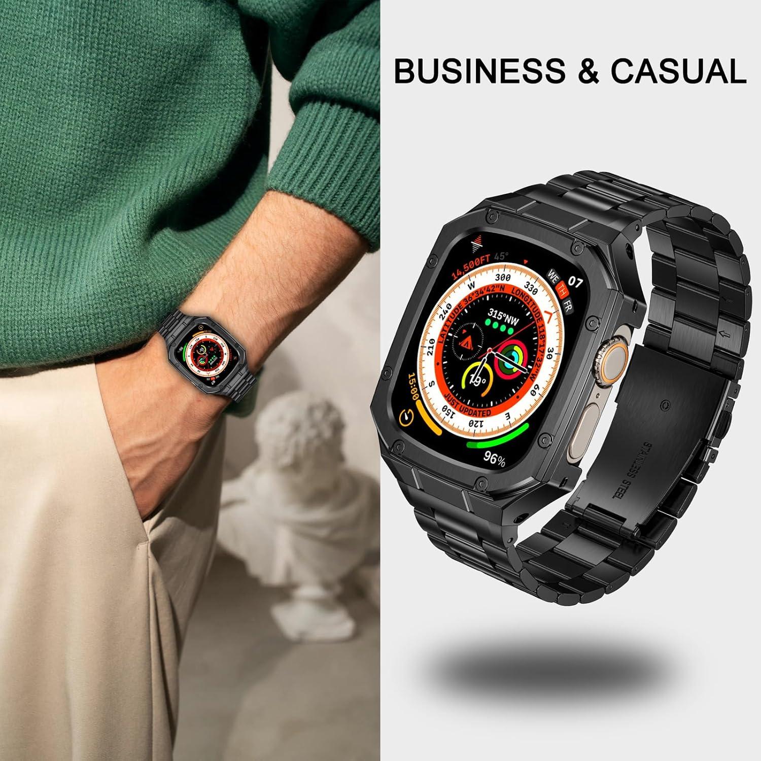 Correa de acero inoxidable BAITEYOU con funda para Apple Watch 49mm