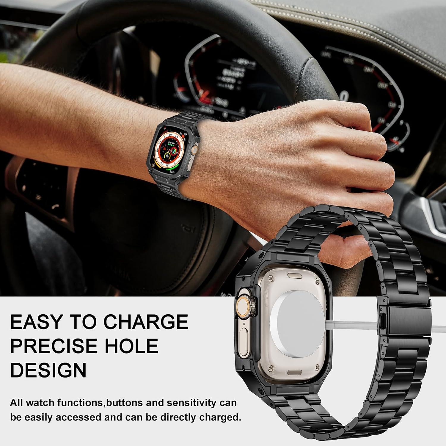 Correa de acero inoxidable BAITEYOU con funda para Apple Watch 49mm