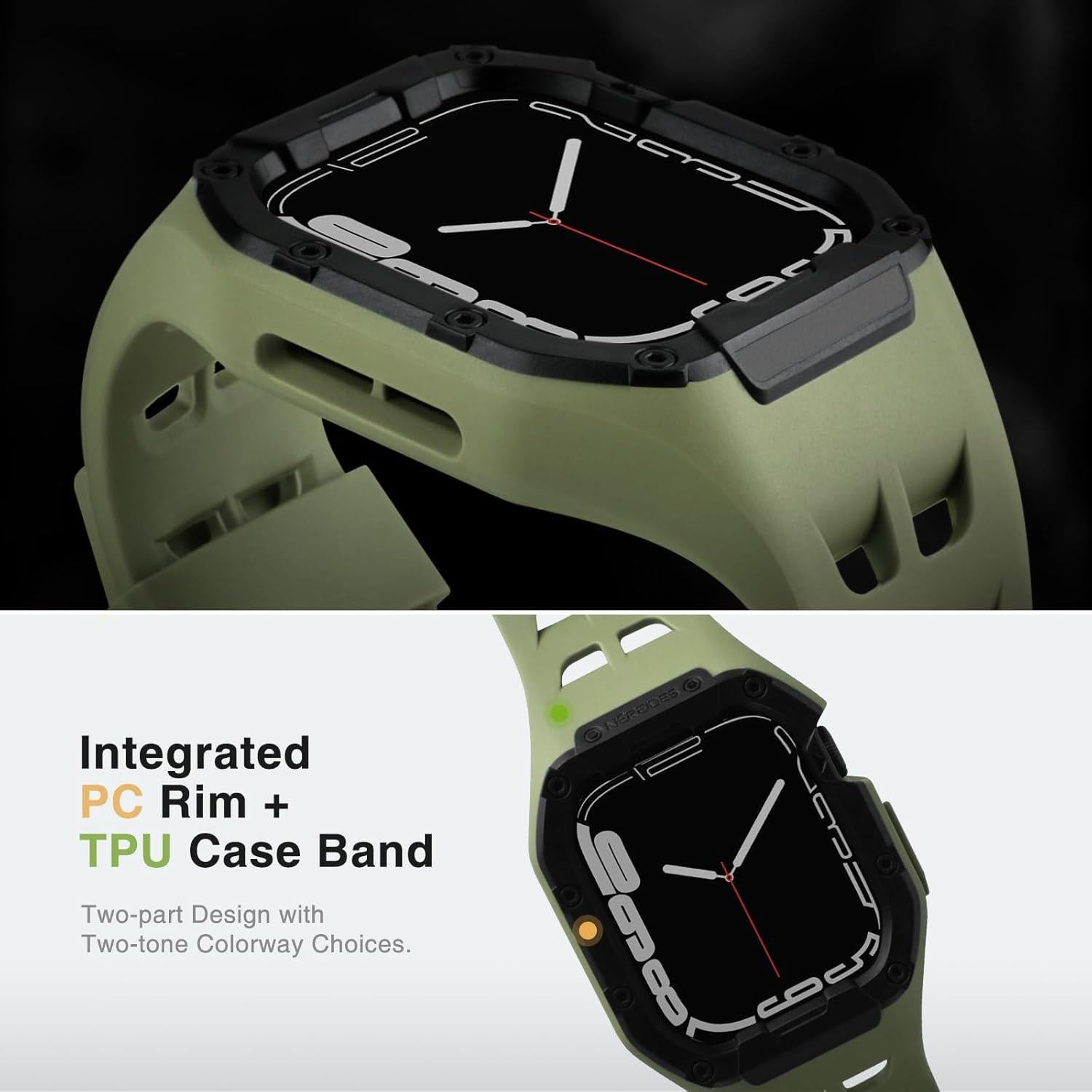 Correa y Funda Resistente Nereides para Apple Watch 44/45mm Verde Militar
