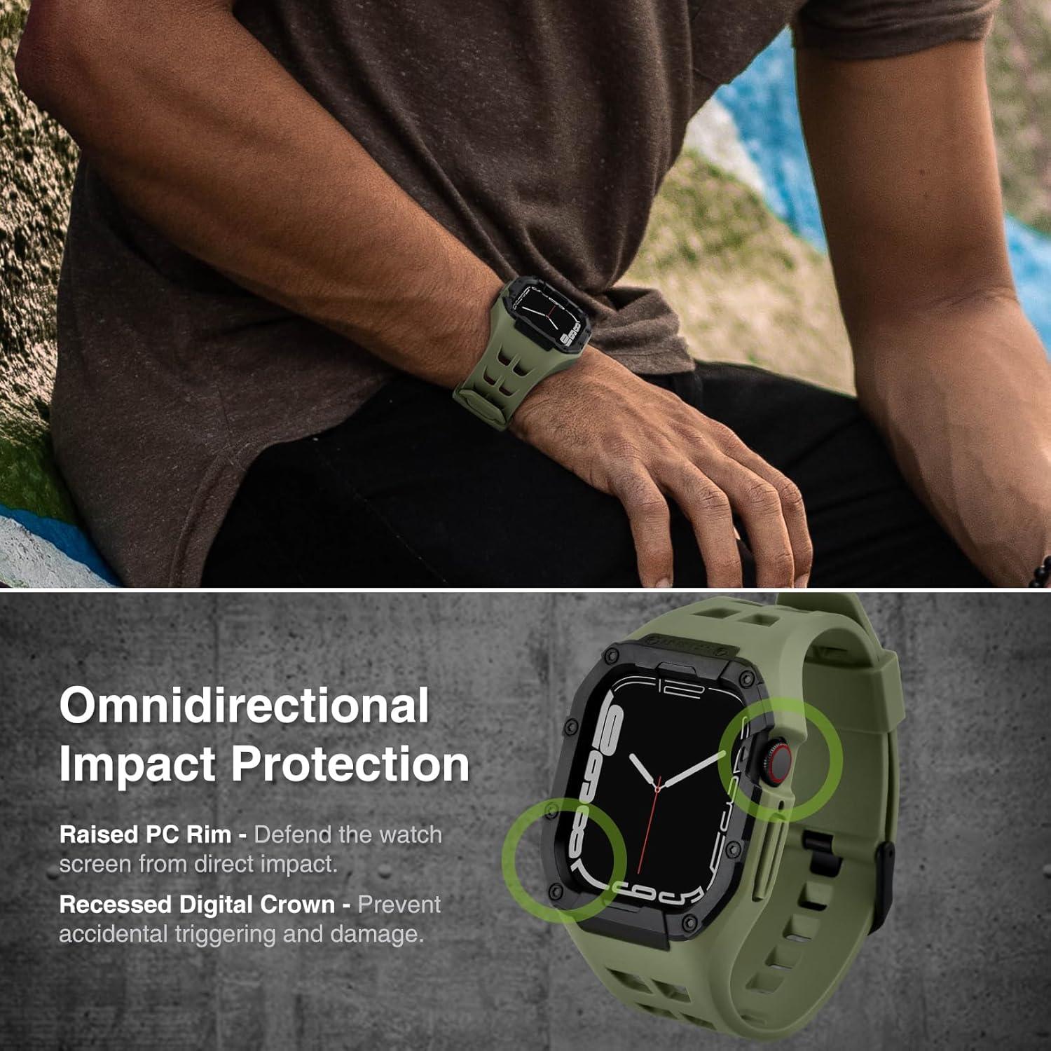 Correa y Funda Resistente Nereides para Apple Watch 44/45mm Verde Militar